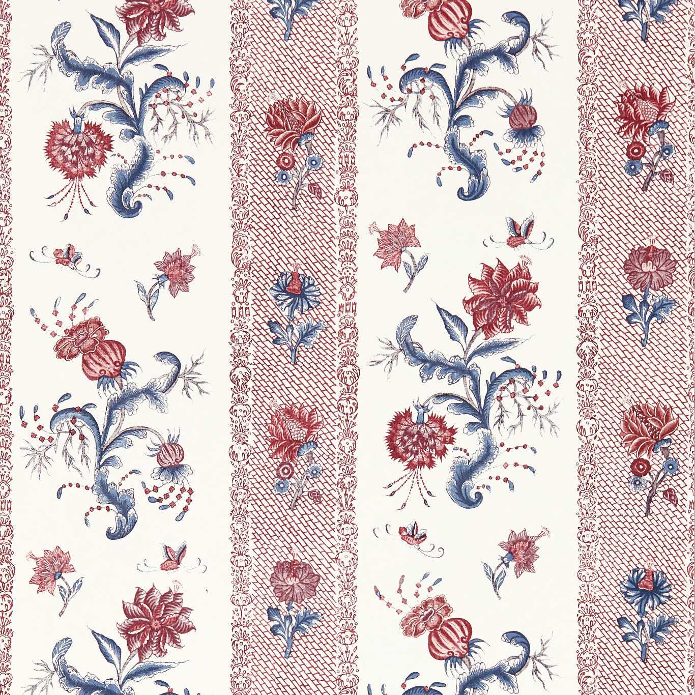 ZOFFANY Papaver Stripe Wallpaper Contemporary, Floral Indigo,Madder Digital Print Wallpaper - ZIND313115