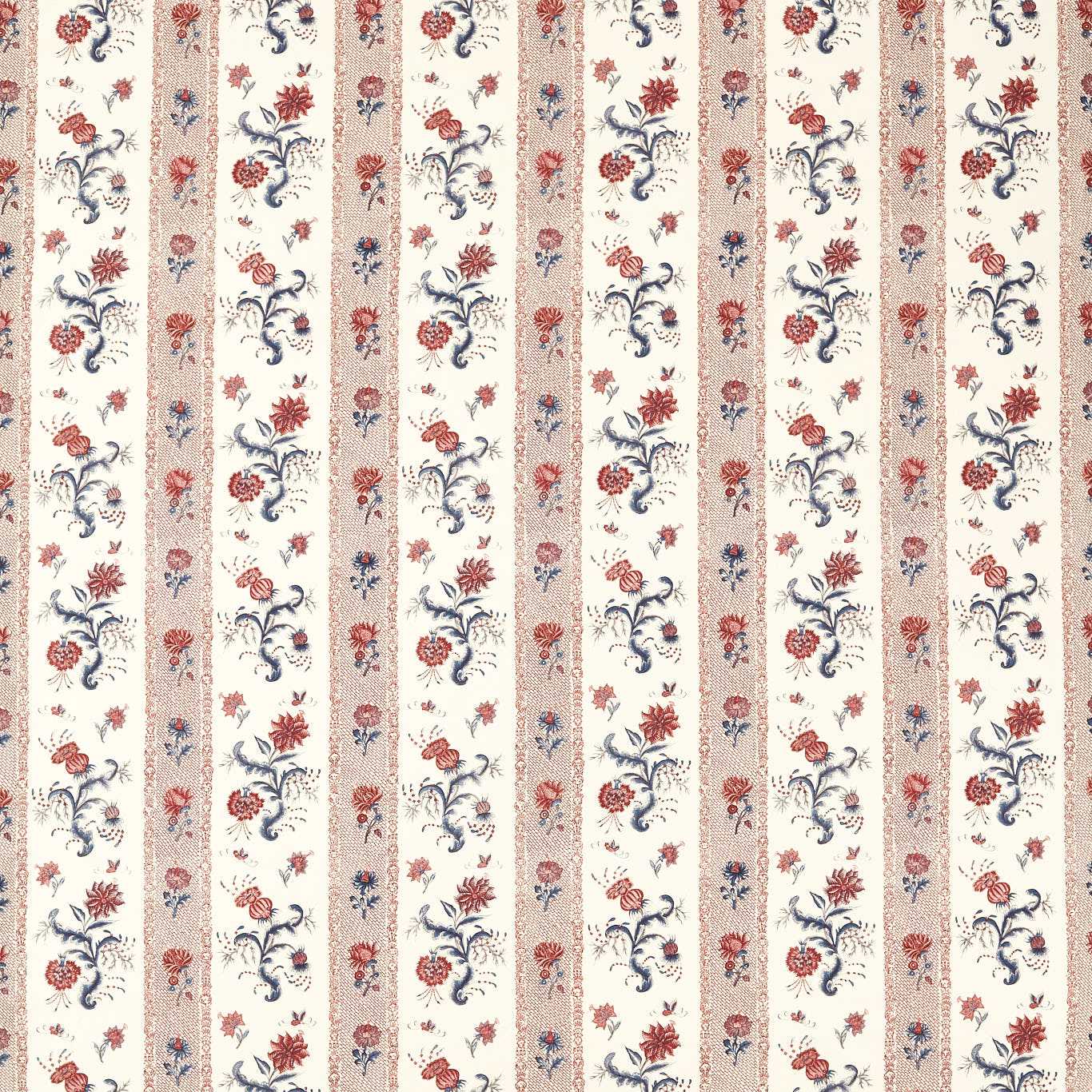 ZOFFANY Papaver Stripe Fabric Contemporary, Floral Indigo,Madder - ZINF322777