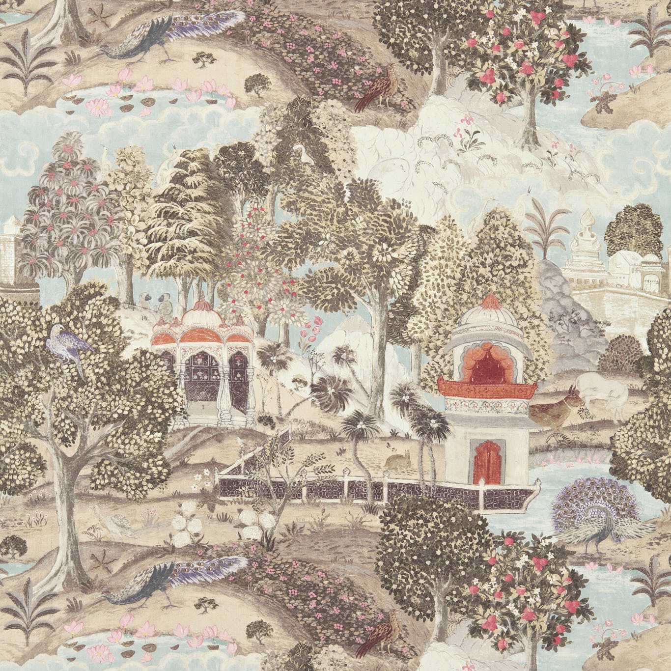 ZOFFANY Peacock Garden Fabric Other Linen,Silver - ZJAI321685