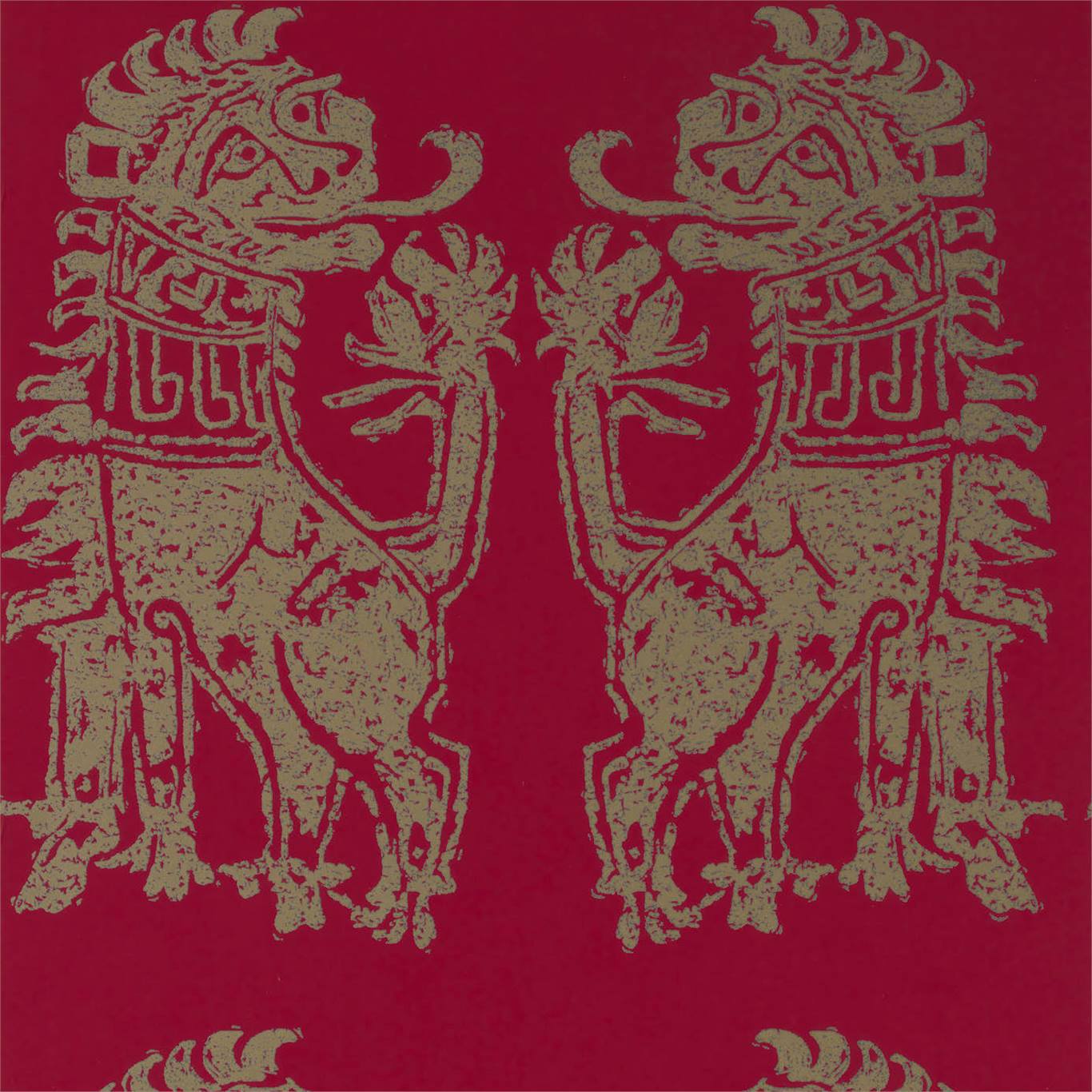 ZOFFANY Sicilian Lion Wallpaper Abstract , Graphic Cinnabar,Bronze Rotary Wide Width Printed Wallpaper - ZPLW312978