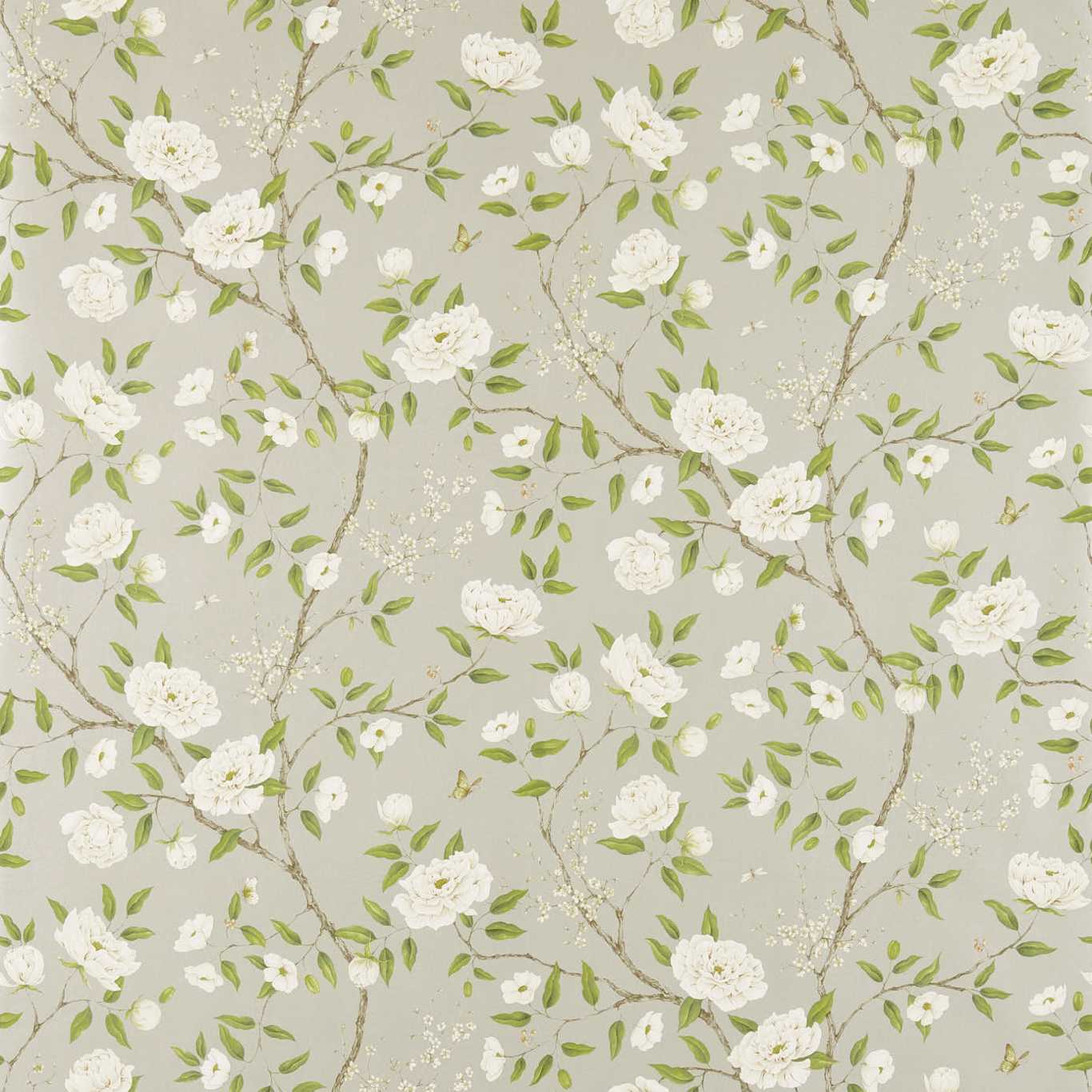 ZOFFANY Romey's Garden Wallpaper Classic Floral Silver Gravure - Wide Width Printed Wallpaper - ZWOO311333