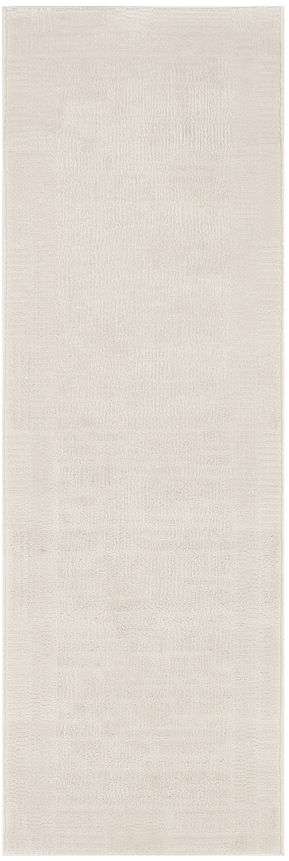 Cream-beige textured runner rug with subtle pattern and soft plush pile.