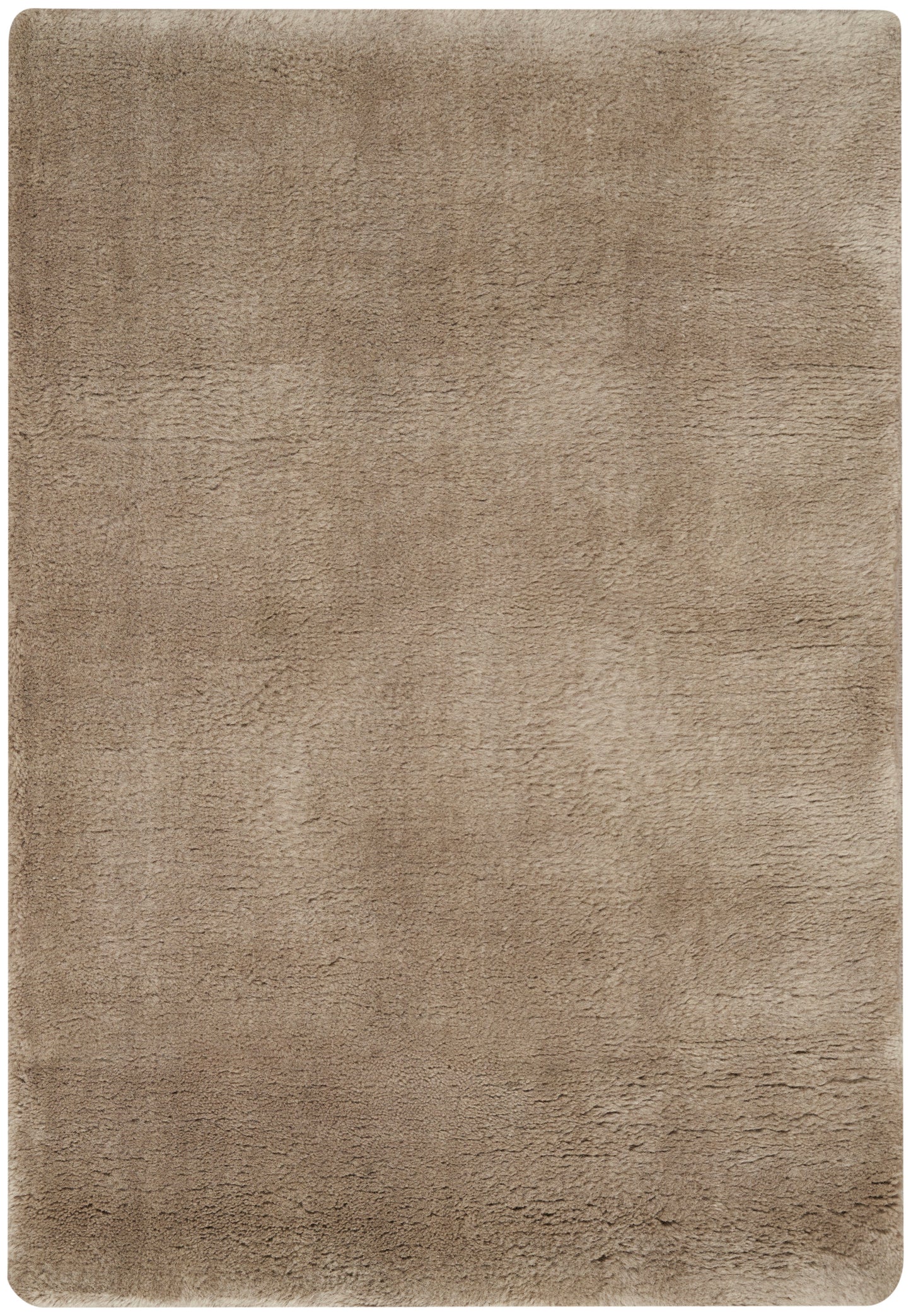Beige plush shag rug, rectangular high-pile, warm tan color for cozy living room floors.
