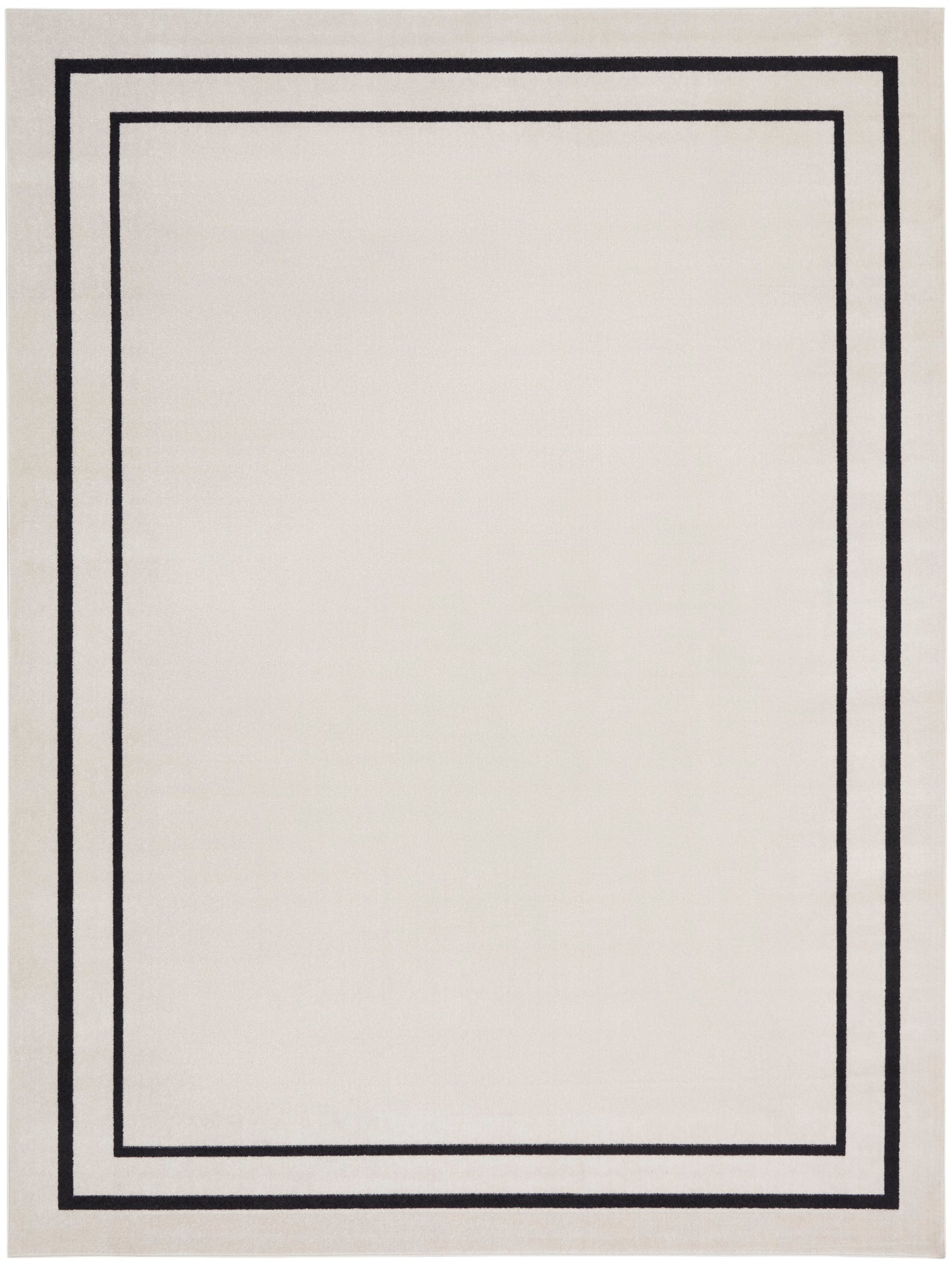 Beige rectangular rug with double black border frames inset from edges, minimalist geometric design.