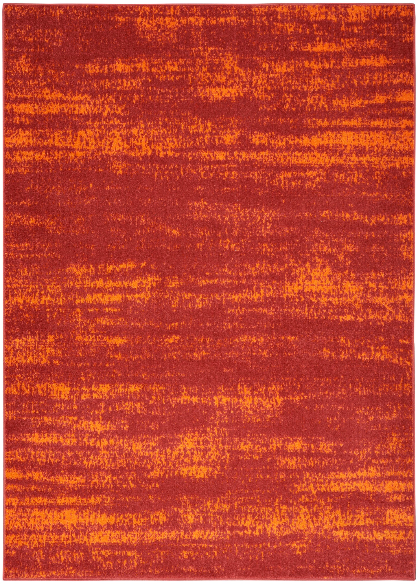 Rectangular orange-red rug (5' x 7') with a mottled, marbled texture; bold modern floor decor.