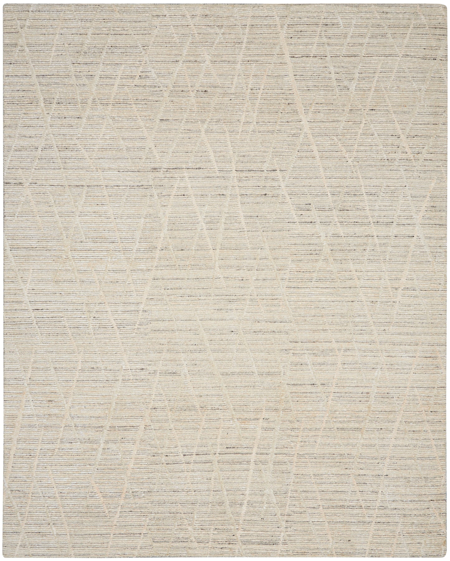Beige woven area rug with subtle diamond lattice pattern; soft, low-pile texture for neutral decor.