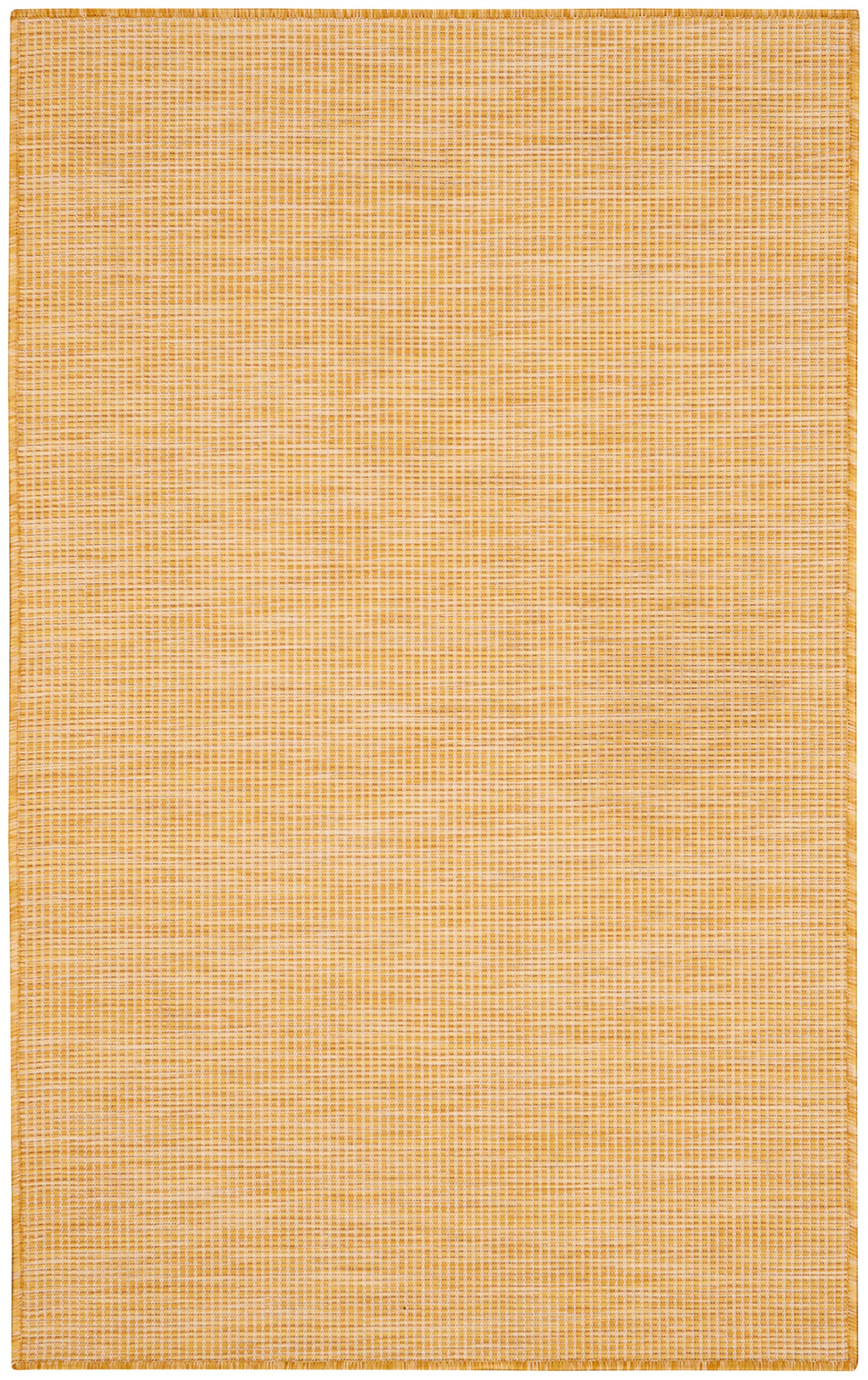 Rectangular woven rug in warm orange-tan with subtle grid texture and narrow border.