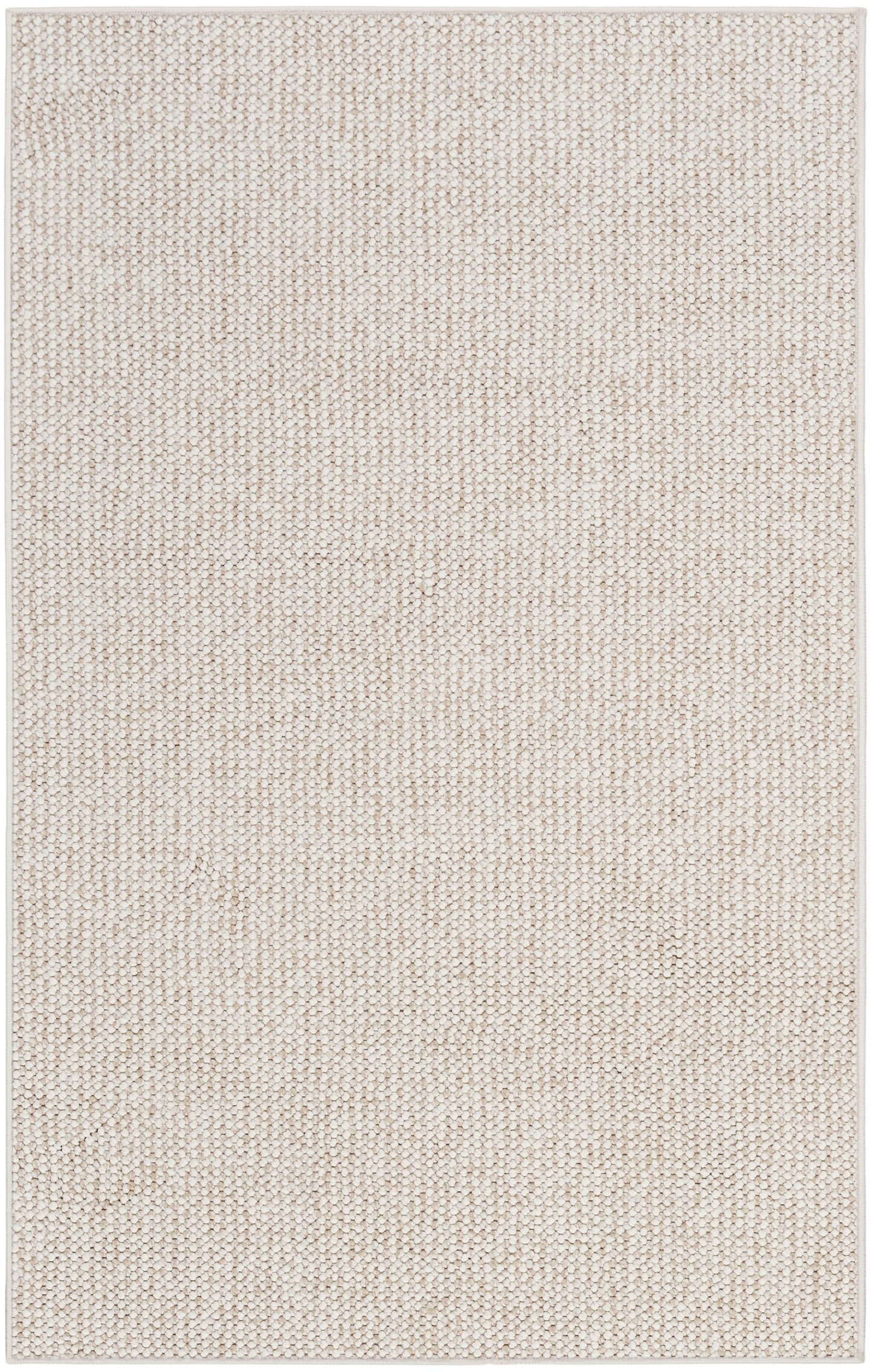 Beige textured woven rug with small looped pile in cream, rectangular flat-weave style.