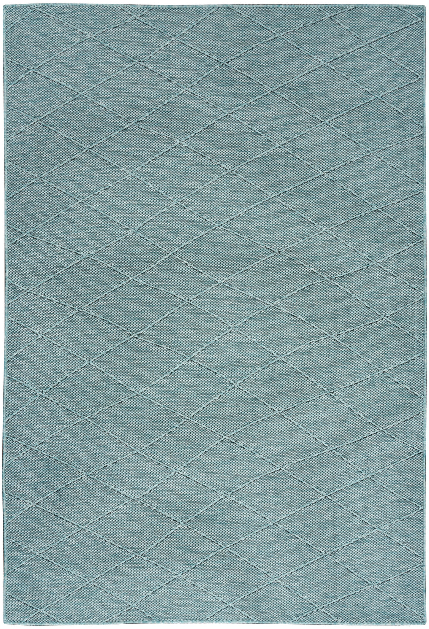 Blue diamond-quilted area rug with subtle stitched lines and soft texture.