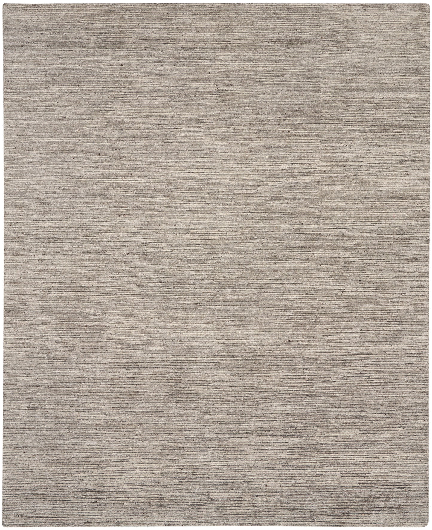 Beige-gray woven area rug with subtle horizontal stripes; neutral, soft texture for living rooms.