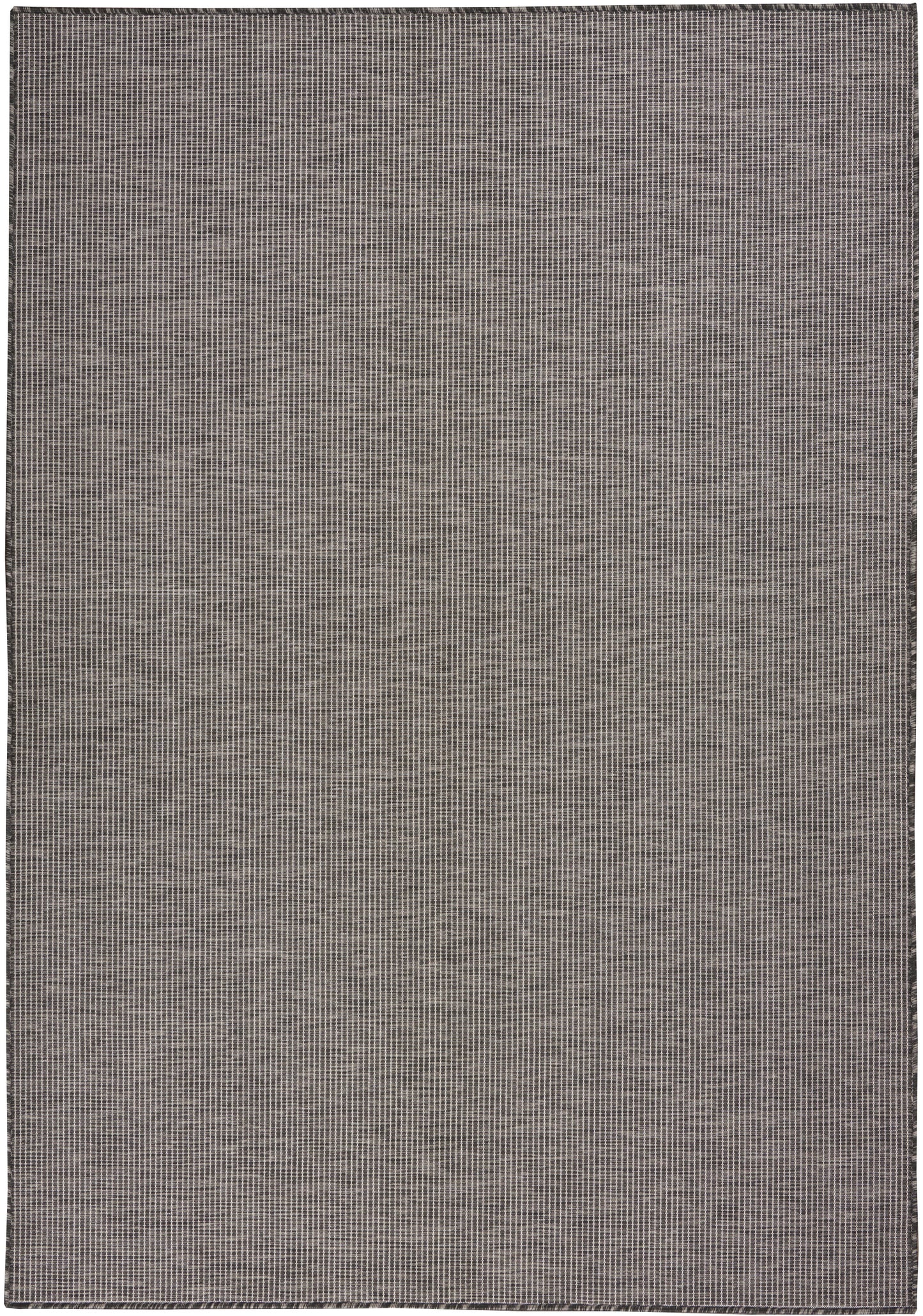 Rectangular gray-brown woven rug with a tight microgrid pattern, 5' x 7'.