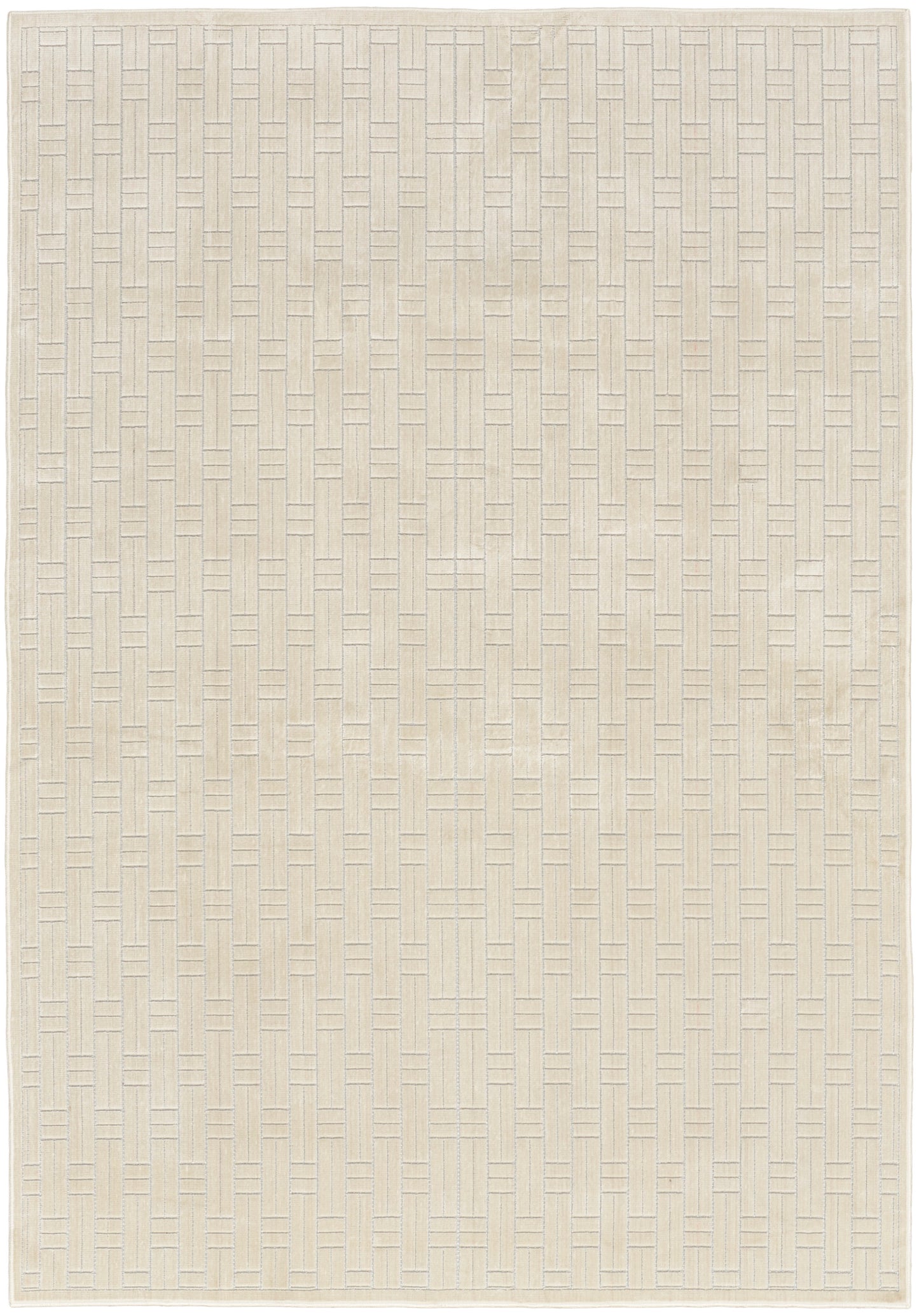 Beige flat-weave rug with subtle basketweave pattern; neutral and versatile for living room or bedroom.