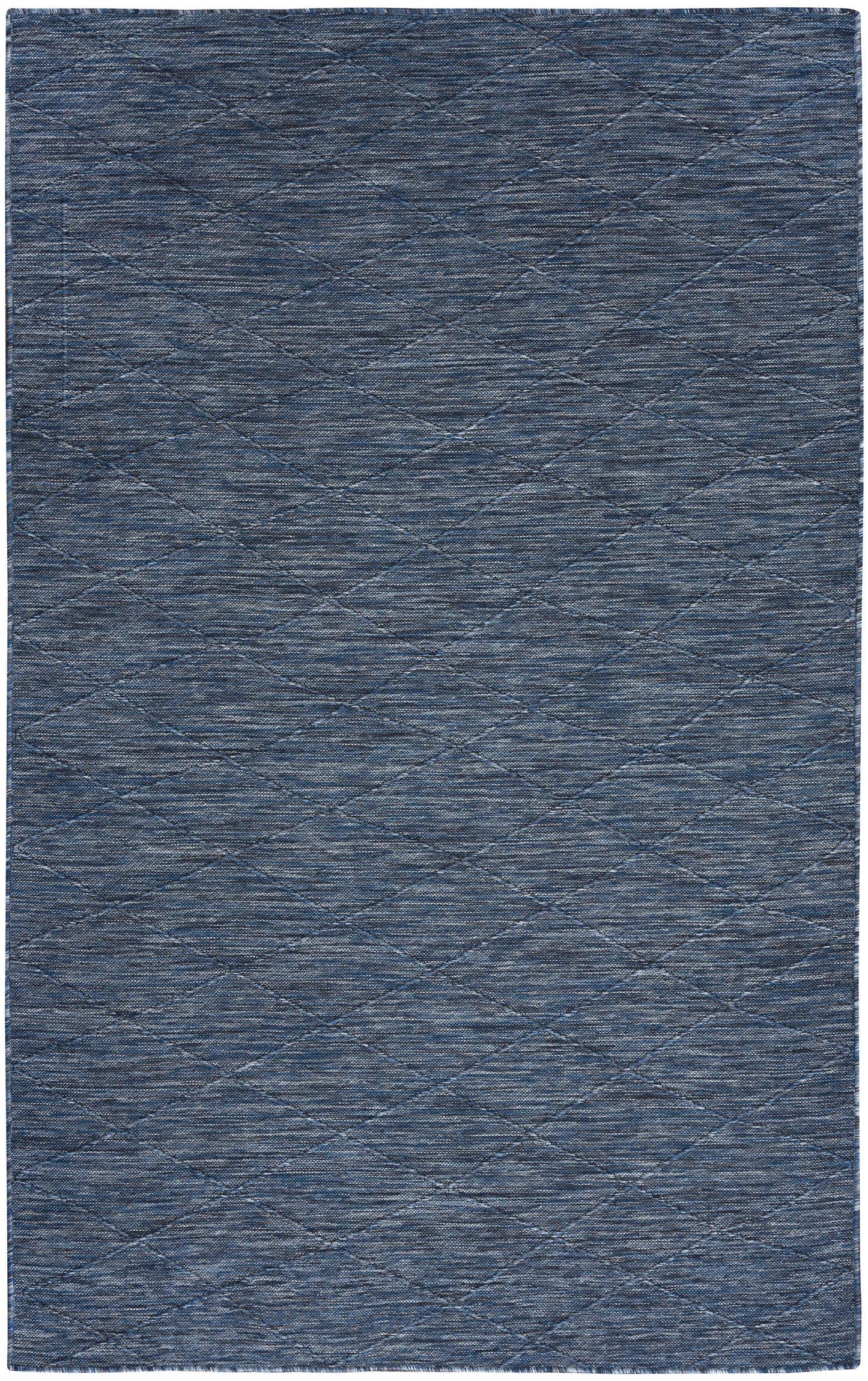 Dark blue woven area rug with subtle marled texture, rectangular floor covering for contemporary living spaces.