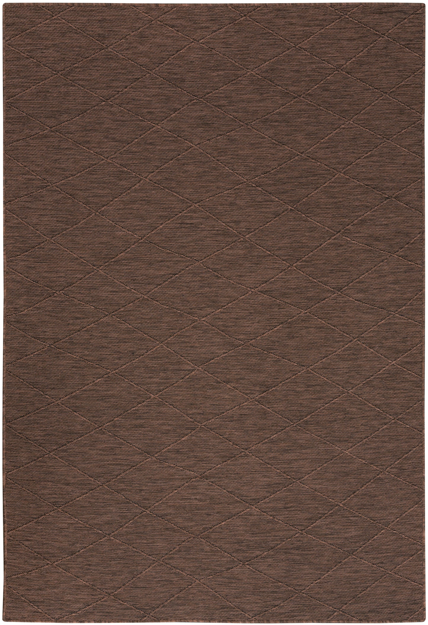Rectangular brown rug with a diamond quilted pattern.