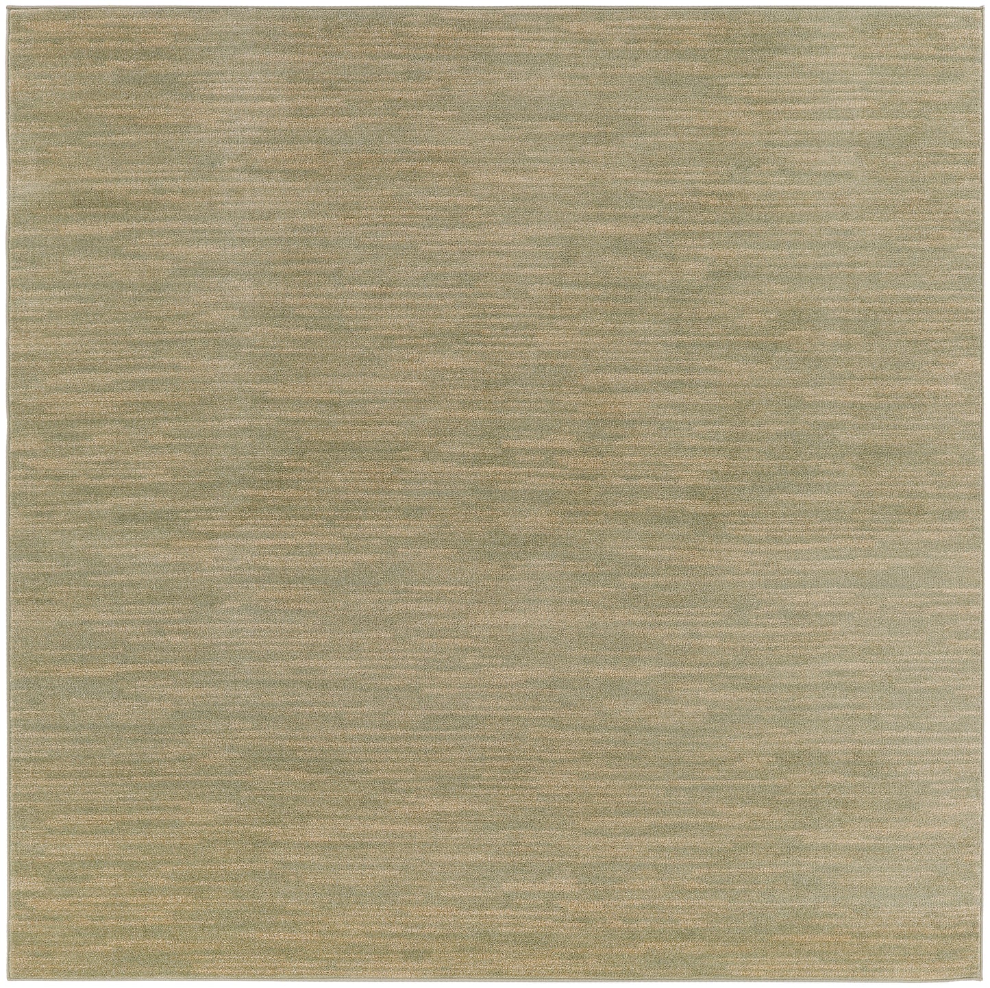 Beige-gold square outdoor rug, 5' x 5', with subtle horizontal texture; plush flat-weave.