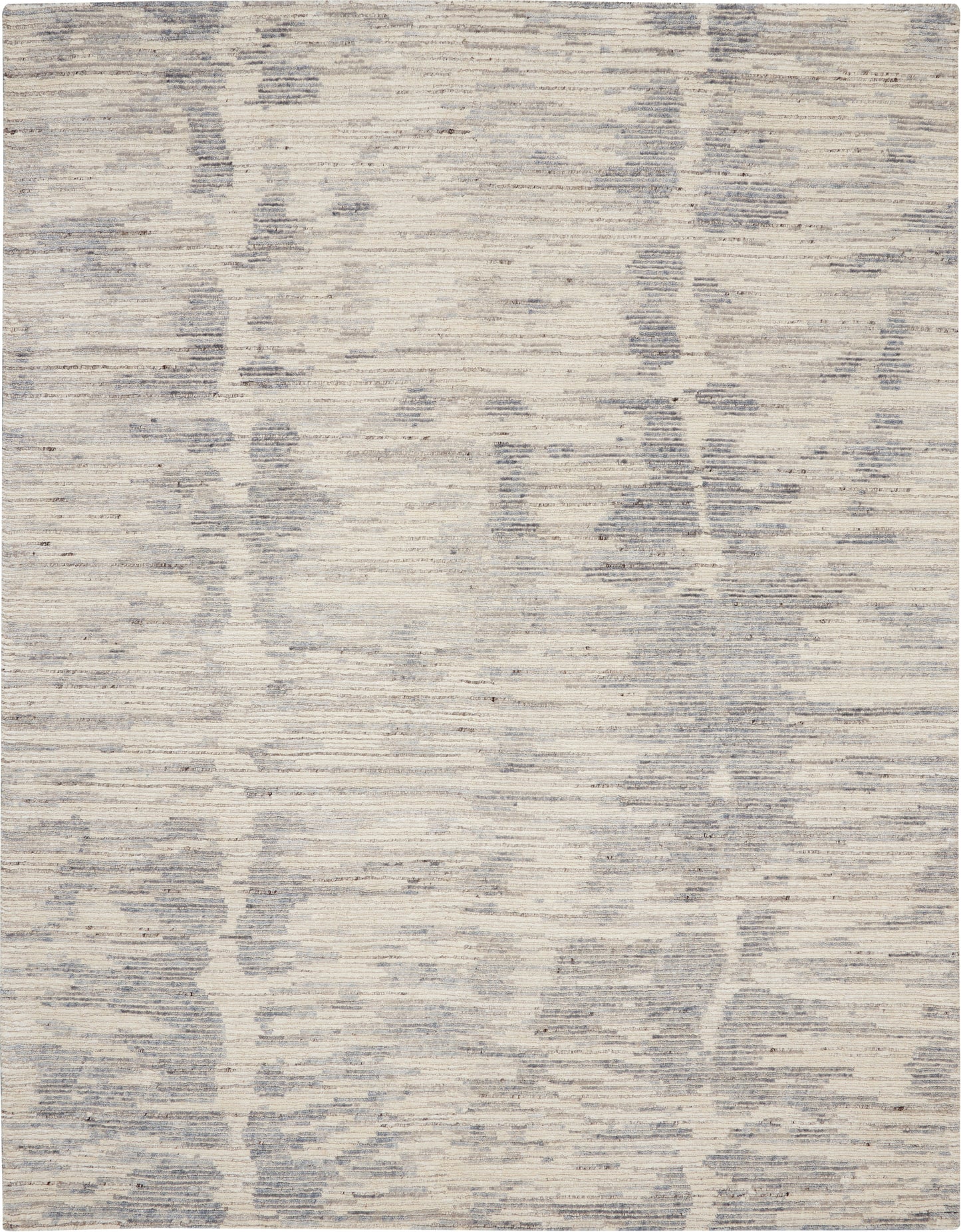 Rectangular area rug in cream & gray with abstract, distressed pattern for contemporary living spaces.