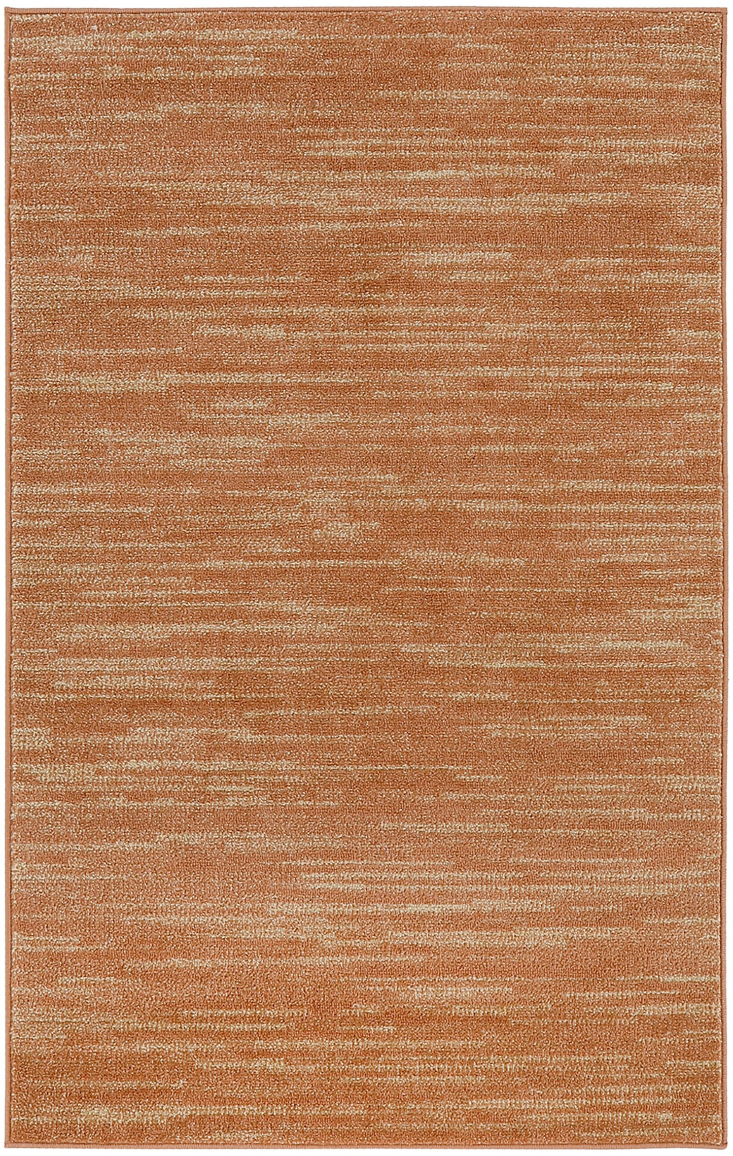Rust orange outdoor rug with a pale beige marled texture and a narrow border.