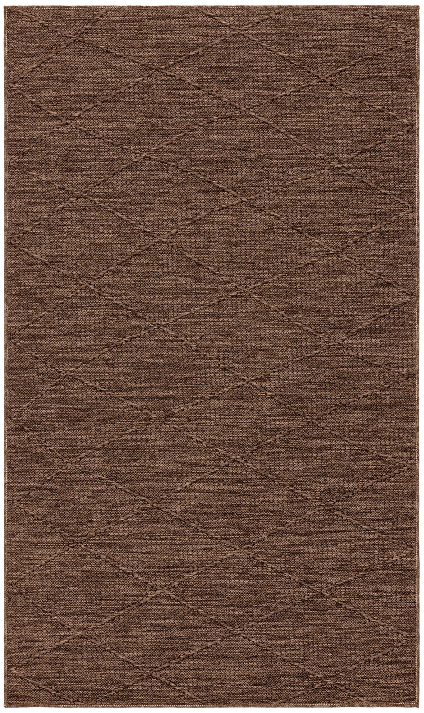 Brown rectangular rug with subtle diamond-stitched pattern and textured weave; ideal for living rooms or hallways.