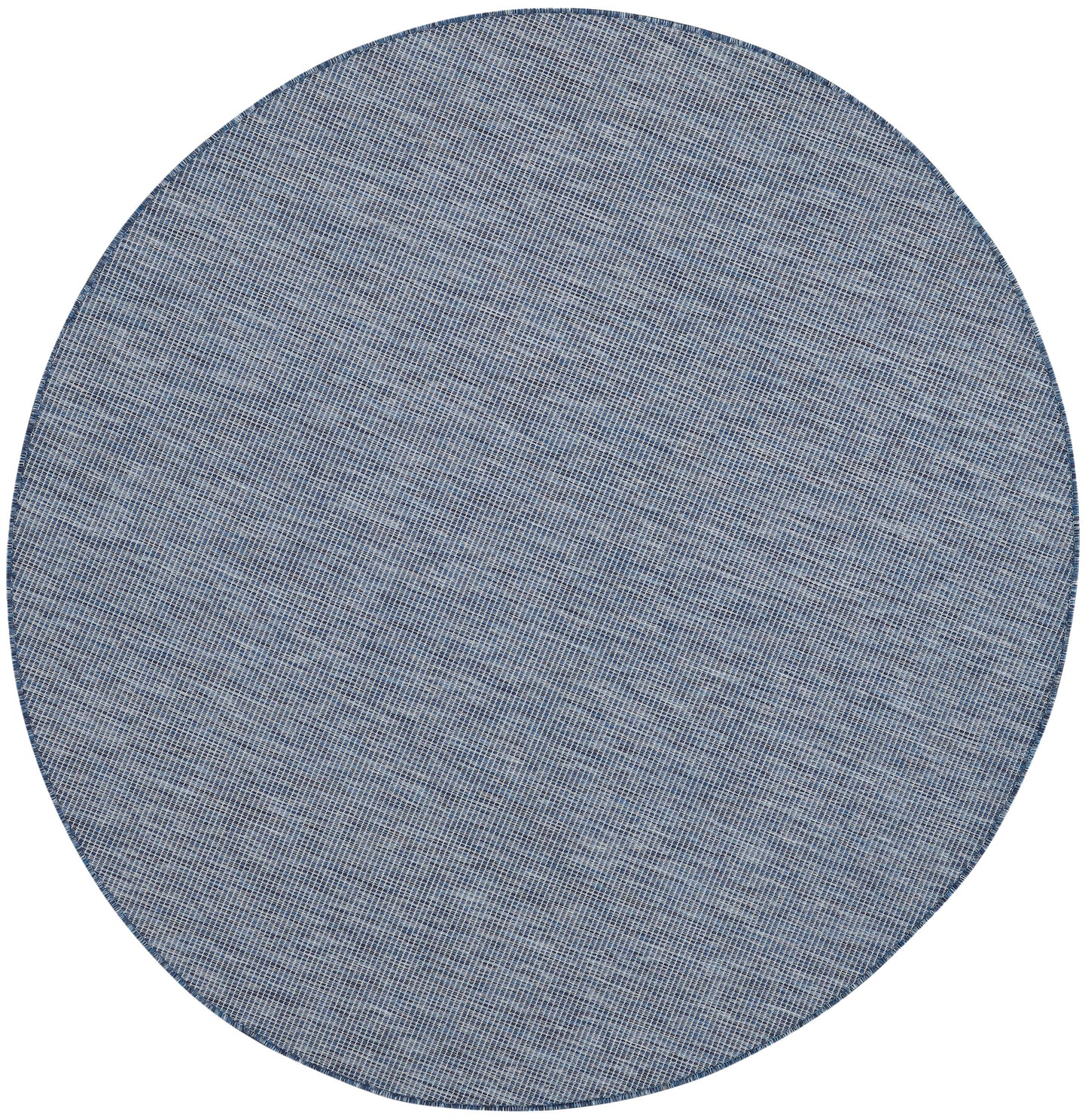 Round blue denim-textured woven placemat with subtle diagonal weave.