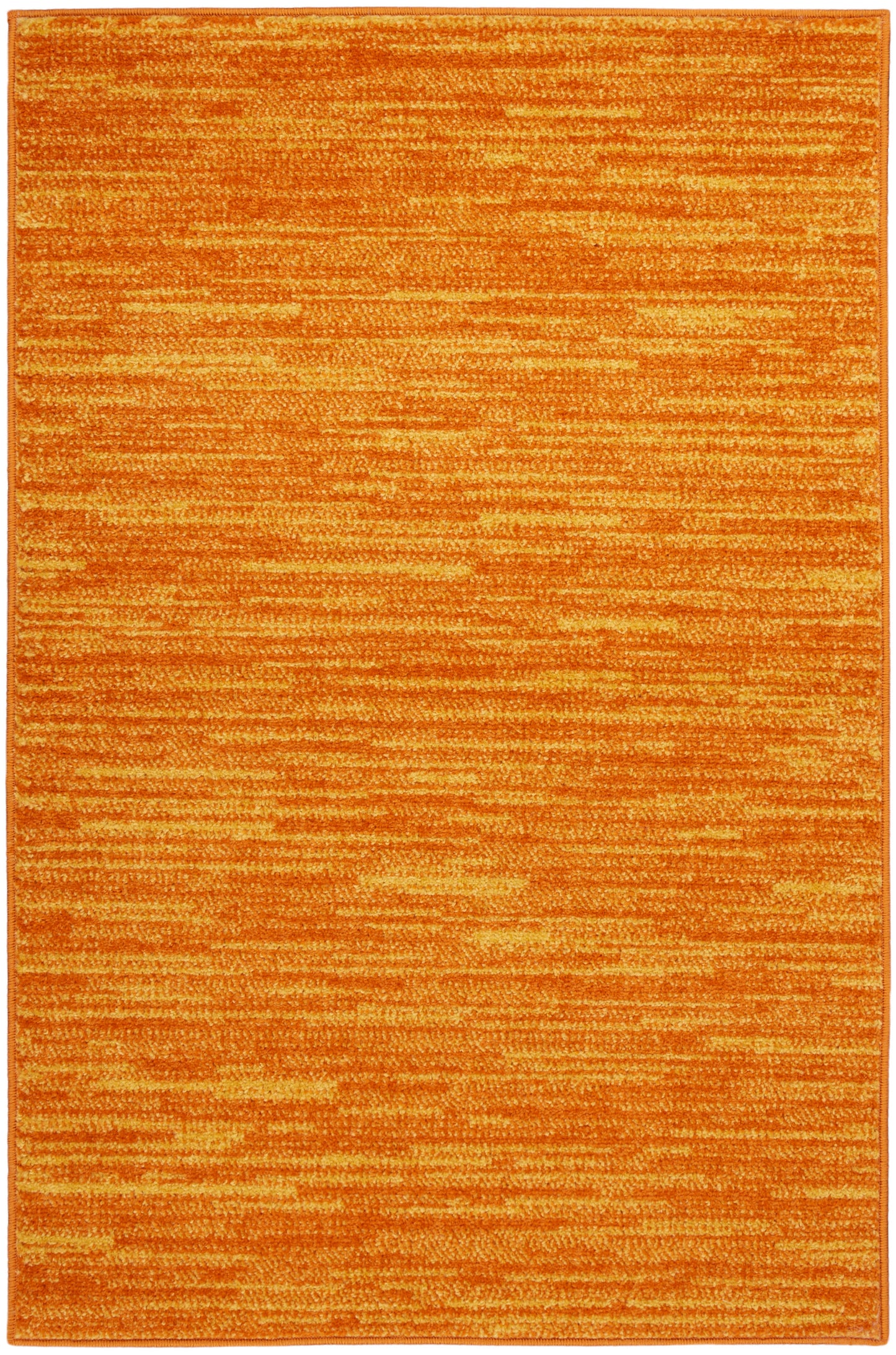 Rectangular, vibrant orange outdoor area rug with a textured looped pile and subtle color variation.