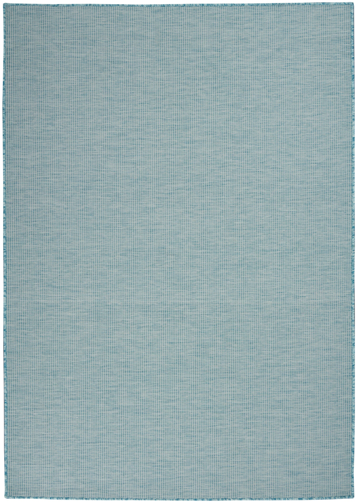 Light blue rectangular flat-weave rug with subtle grid texture and matching border, ideal for living room decor.