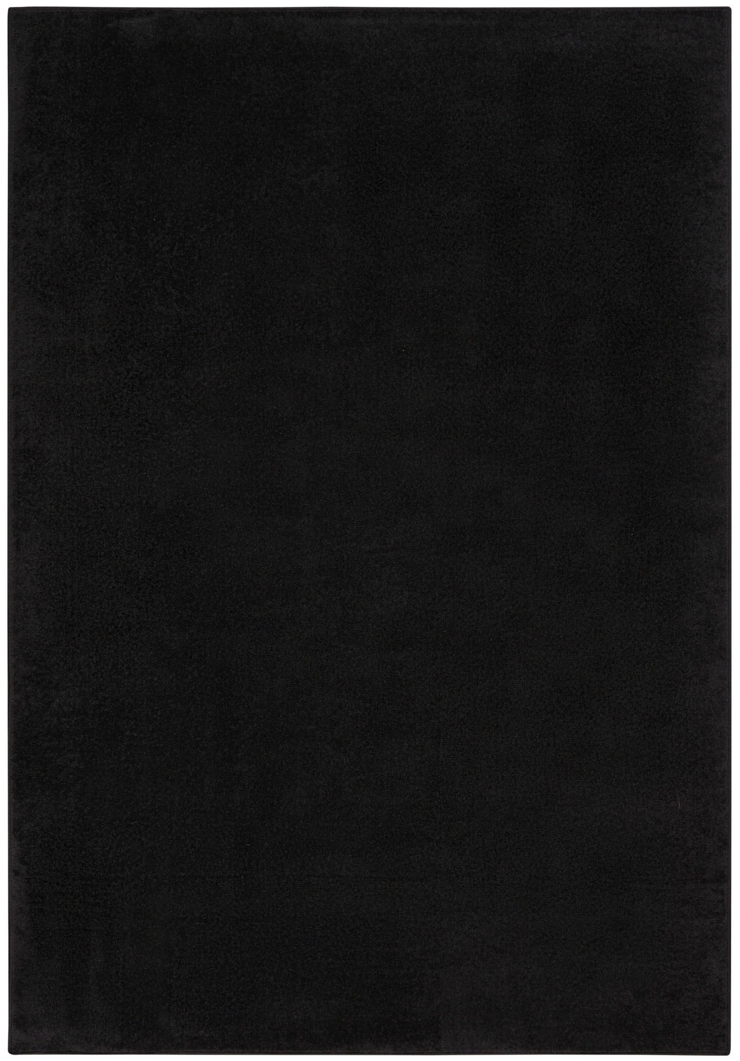 Black rectangular rug with a plush velvety pile and matte finish.