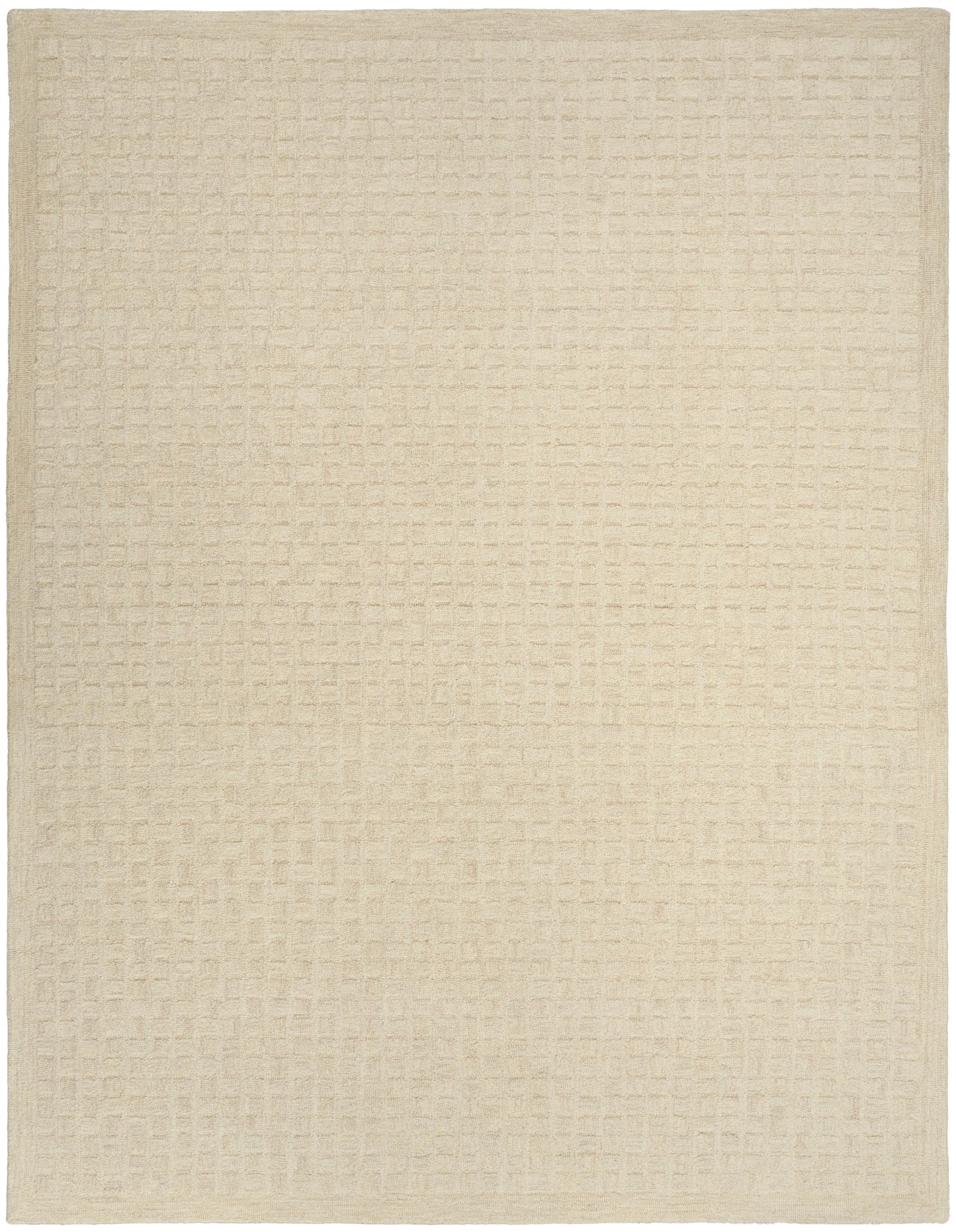 Beige rectangular woven rug with a subtle waffle texture; neutral floor covering.