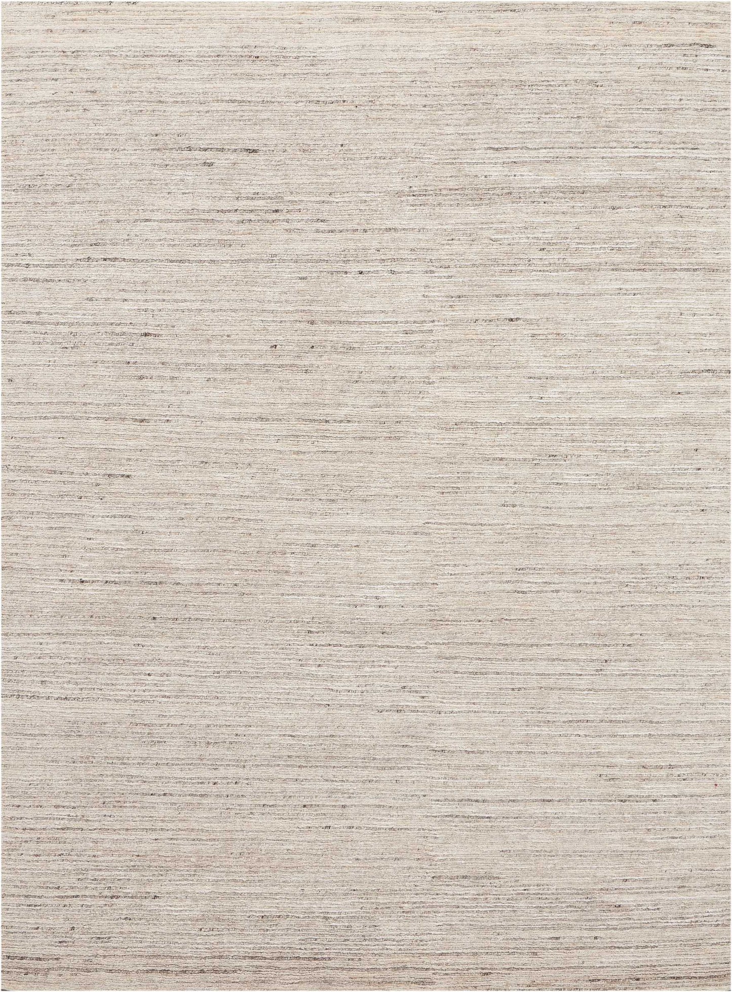 Beige textured flat-weave rug with subtle horizontal striations; neutral linen-inspired design.