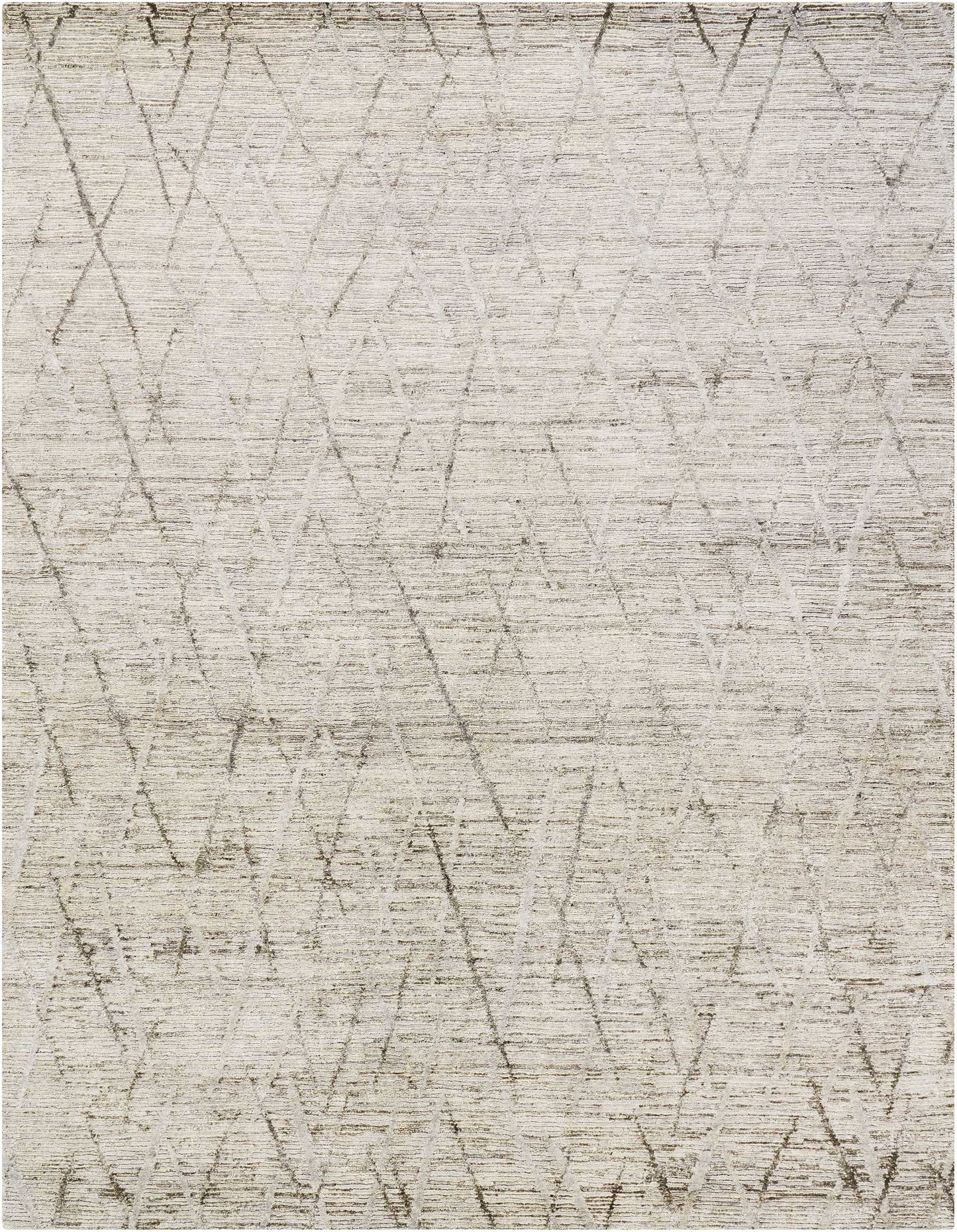 Beige textured rug with subtle gray geometric diamond lines; contemporary neutral area rug.