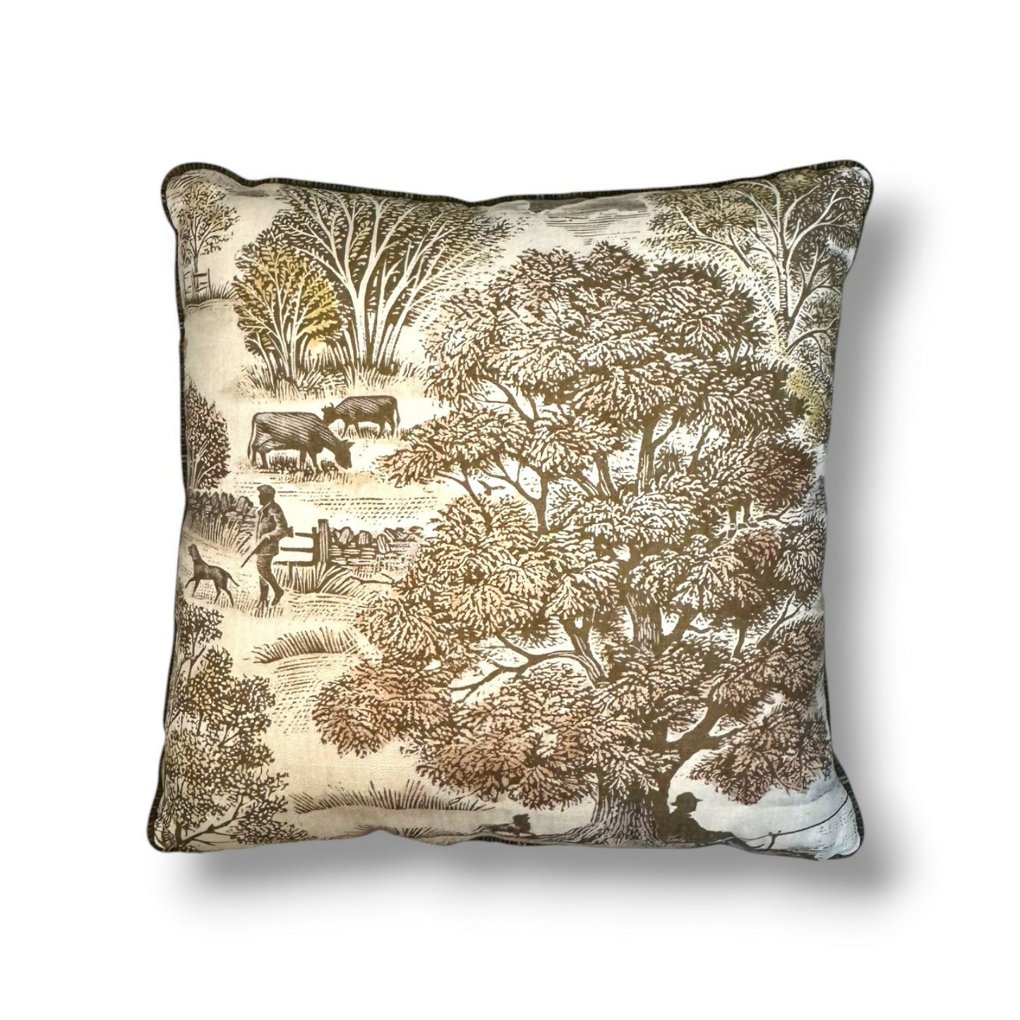 21" Lewis & Wood Royal Oak Brown / Cream Scenic Toile Pillow Cover