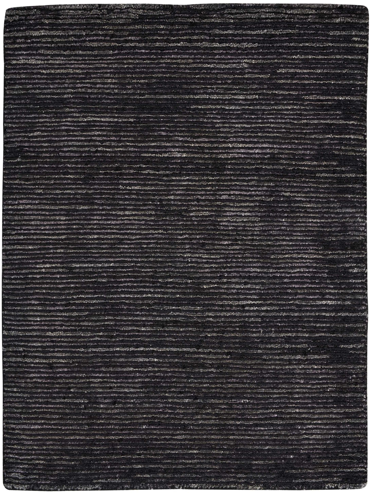 Charcoal rug with subtle thin horizontal stripes in lighter gray.