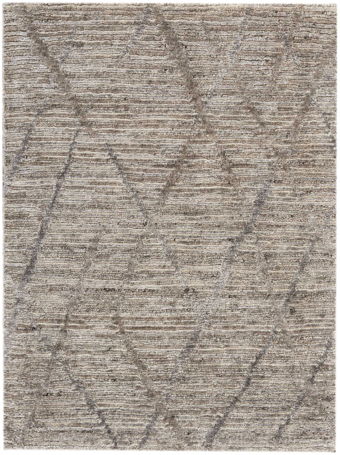 Beige-taupe plush rug with soft pile and subtle gray geometric diamonds for modern decor.