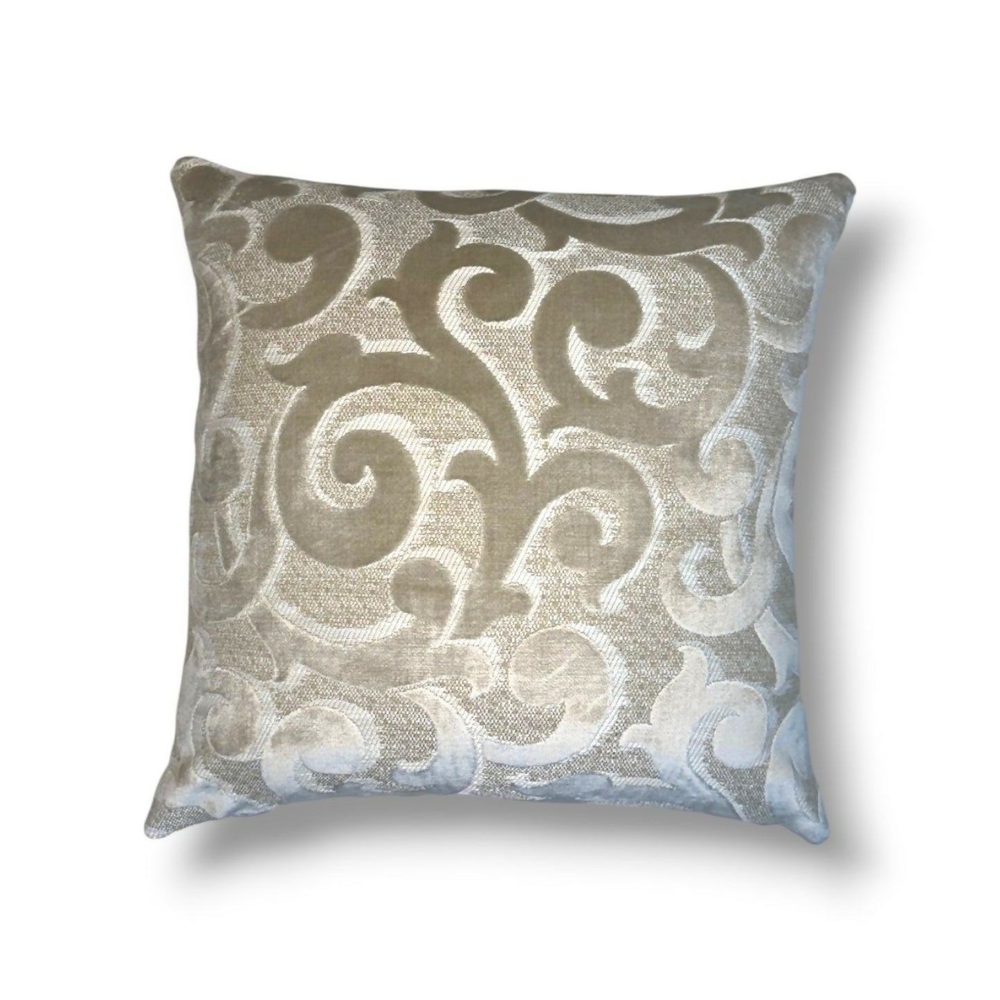 20" Taupe Scroll Velvet Pillow Cover