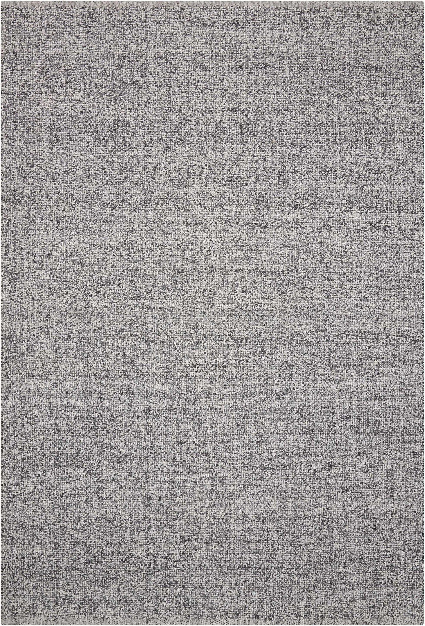 Grey textured rug with speckled heather pattern; soft woven look, modern neutral area rug.