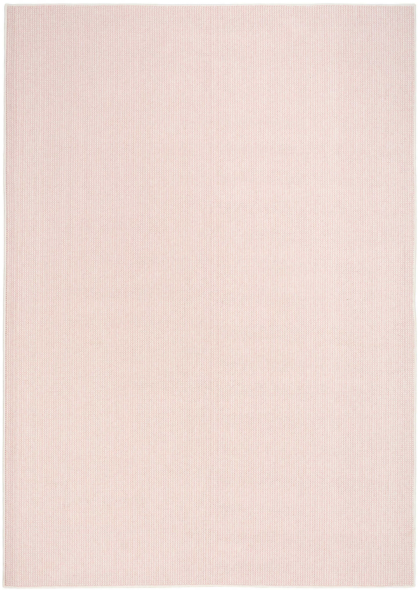 Soft pink rectangular rug with delicate grid-like weave, ideal for living room decor.