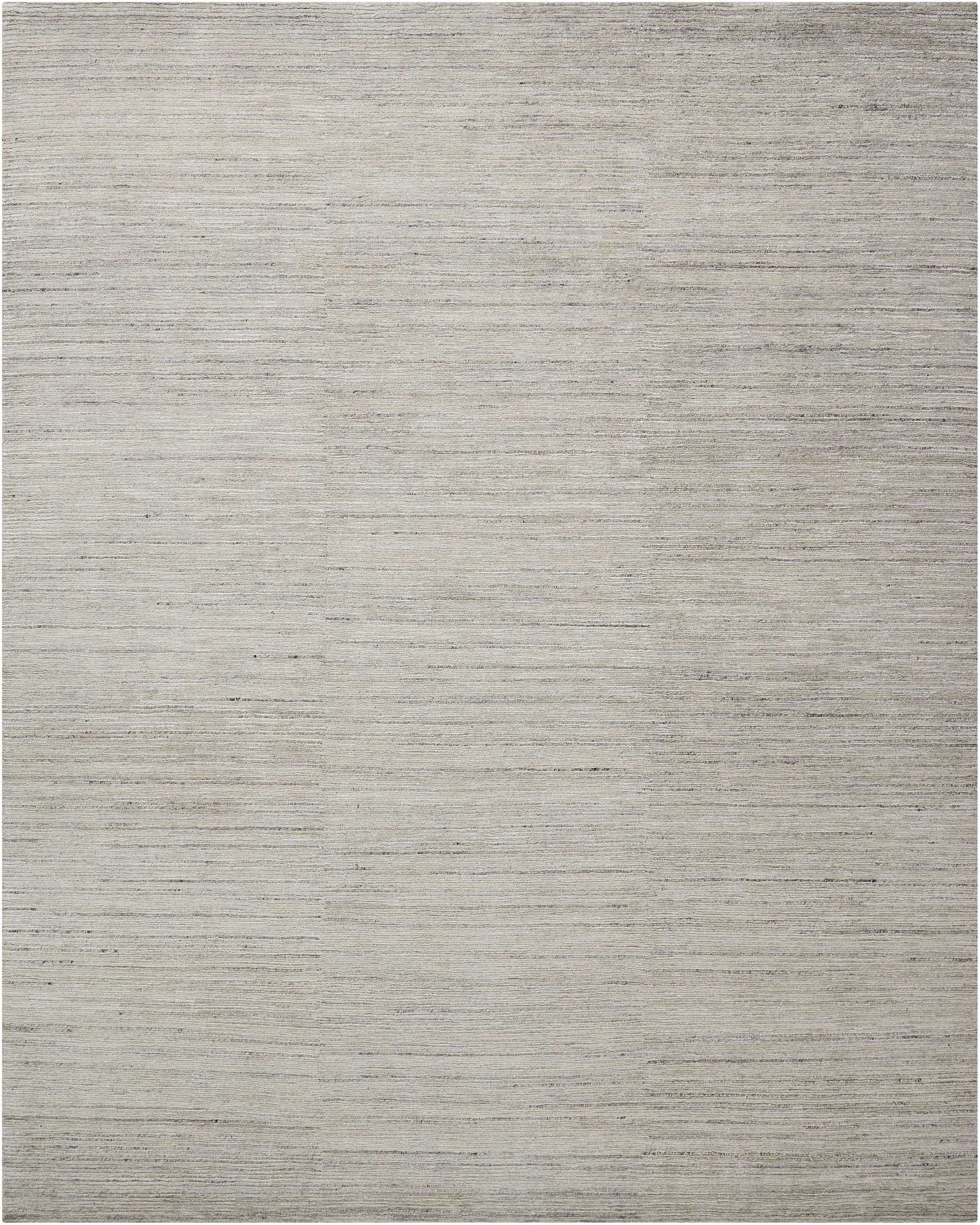Neutral gray-beige flat-weave rug with subtle horizontal striations; modern, versatile home decor