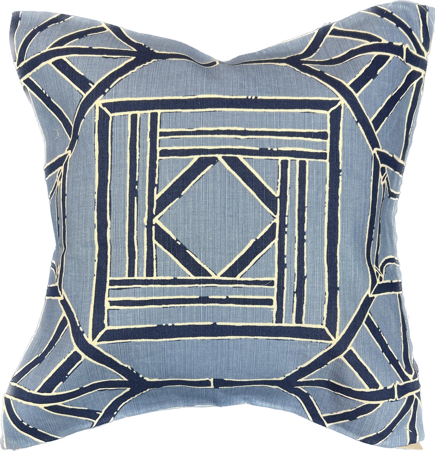 18"x18" Asian Bamboo Print Pillow Cover (Thibaut: F975522 Shoji Panel - Blue & Navy)
