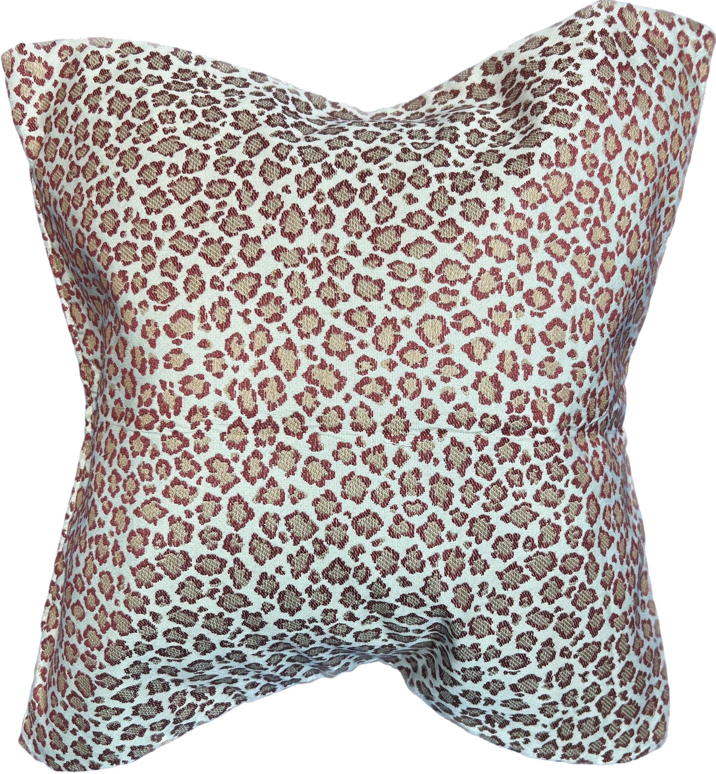 Leopard print pillow cover in soft fabric with a beige and burgundy pattern, 16x16 square.