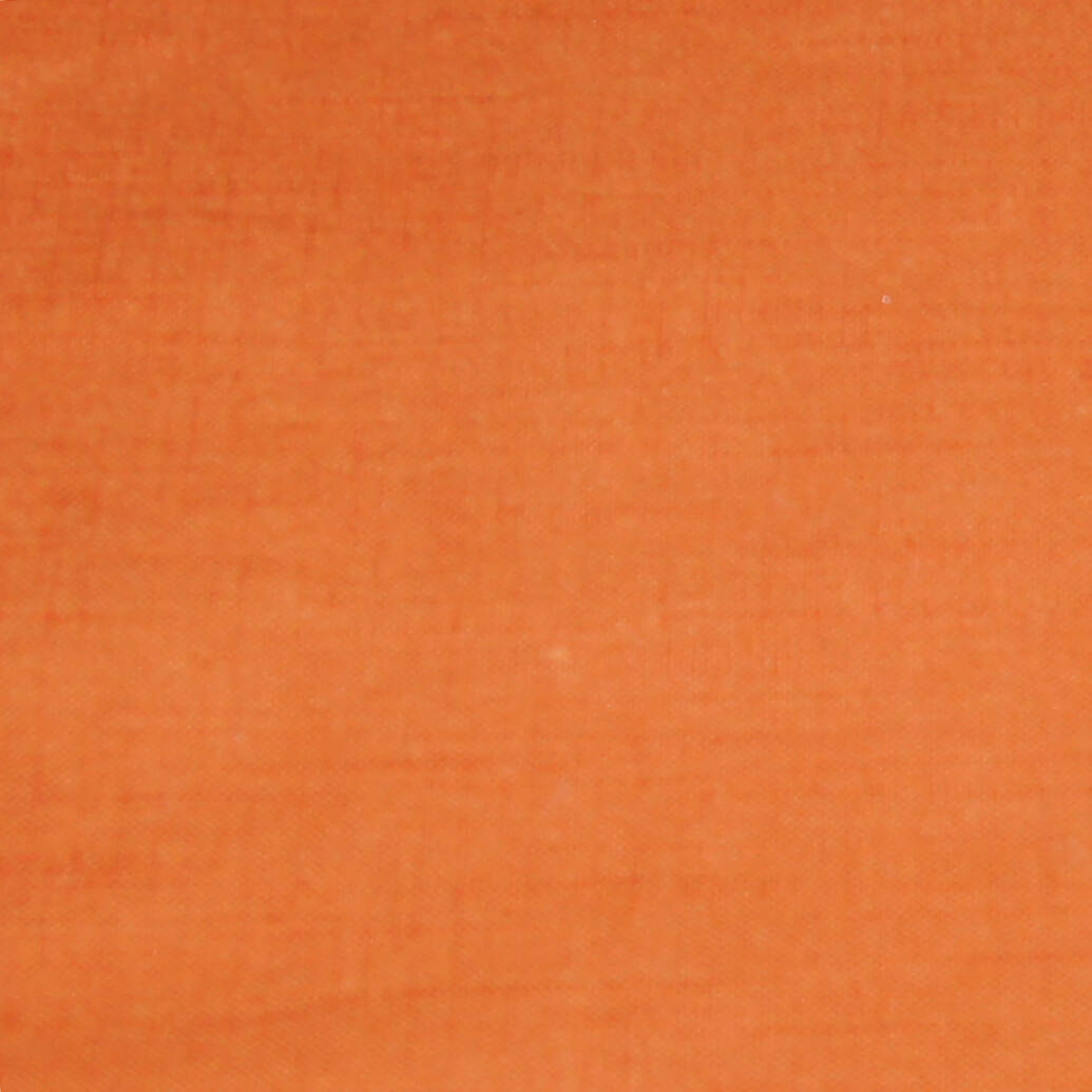 Bright orange ikat-pattern fabric with a subtle weave texture, suitable for crafting or garment-making.