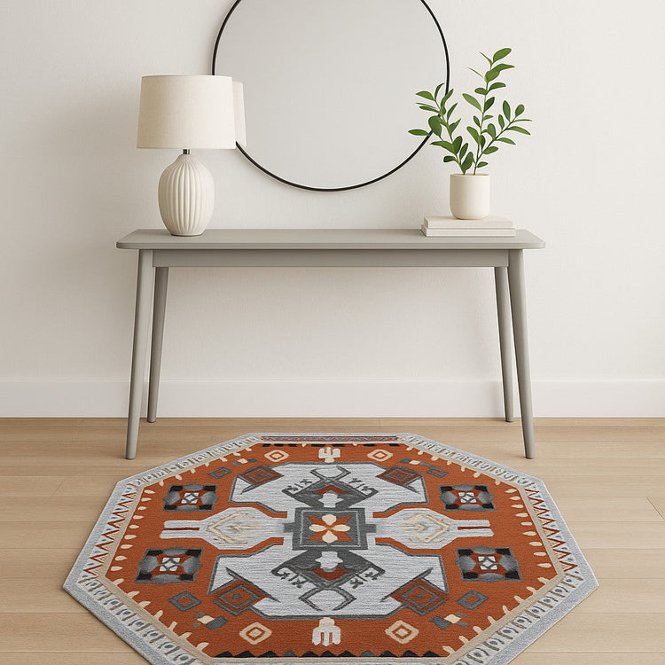 Assorted selection of Octagon Rugs showcasing various colors and designs. Primoends. Home Decor to Go