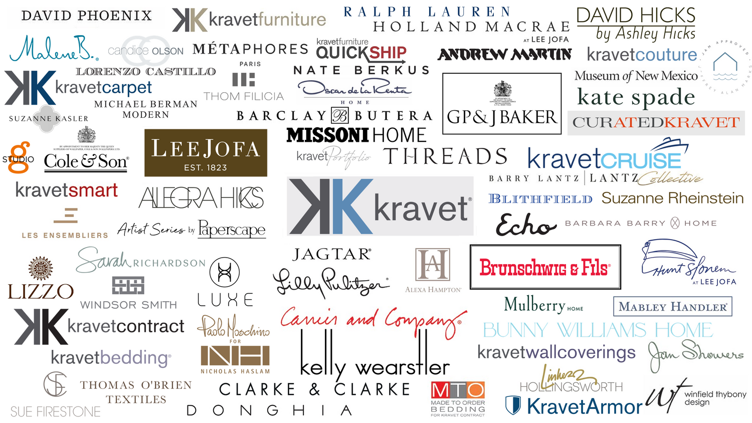 Kravet, Lee Jofa, Brunschwig & Fils, Donghia, Cole & Son, 