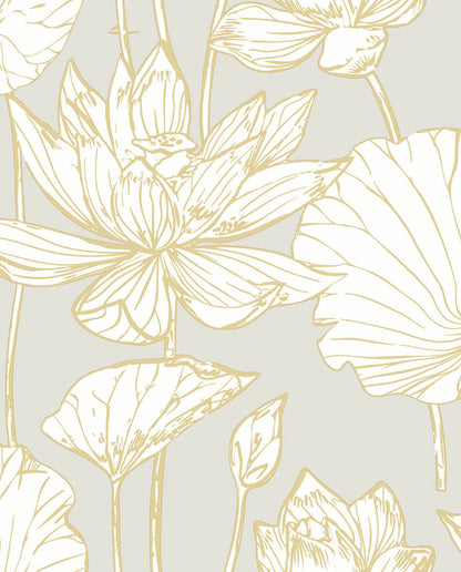 NextWall NextWall Peel & Stick Lotus Floral Floral Contemporary Grey Metallic  - NW33118