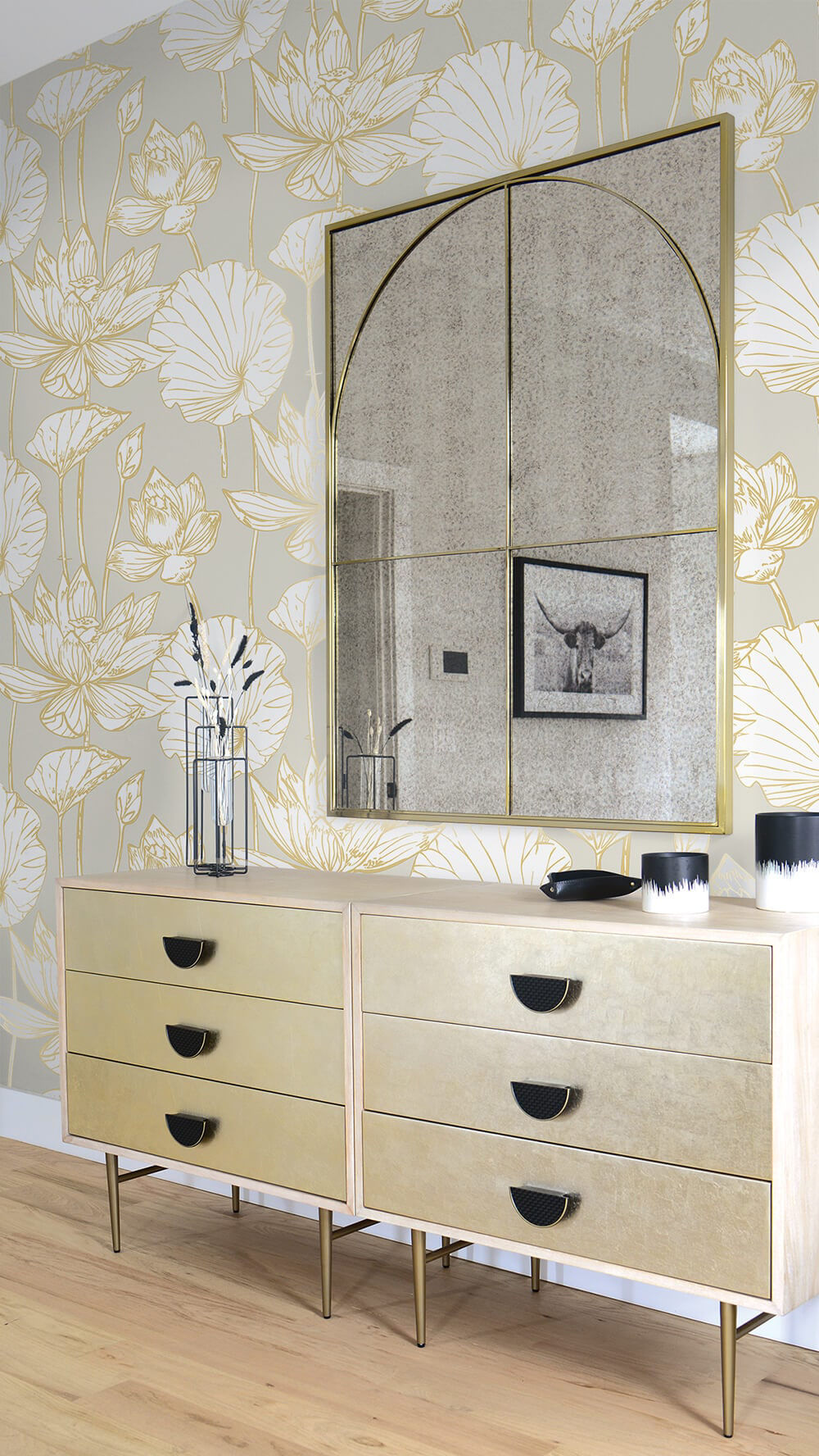 NextWall NextWall Peel & Stick Lotus Floral Floral Contemporary Grey Metallic  - NW33118