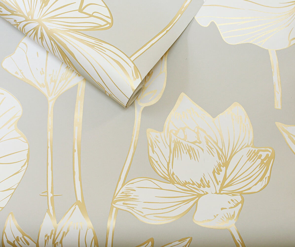 NextWall NextWall Peel & Stick Lotus Floral Floral Contemporary Grey Metallic  - NW33118