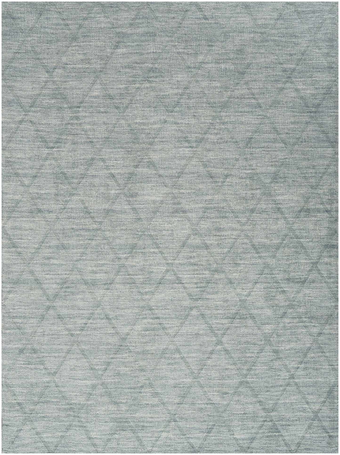 Light gray woven area rug with subtle diamond lattice pattern; modern, soft texture.