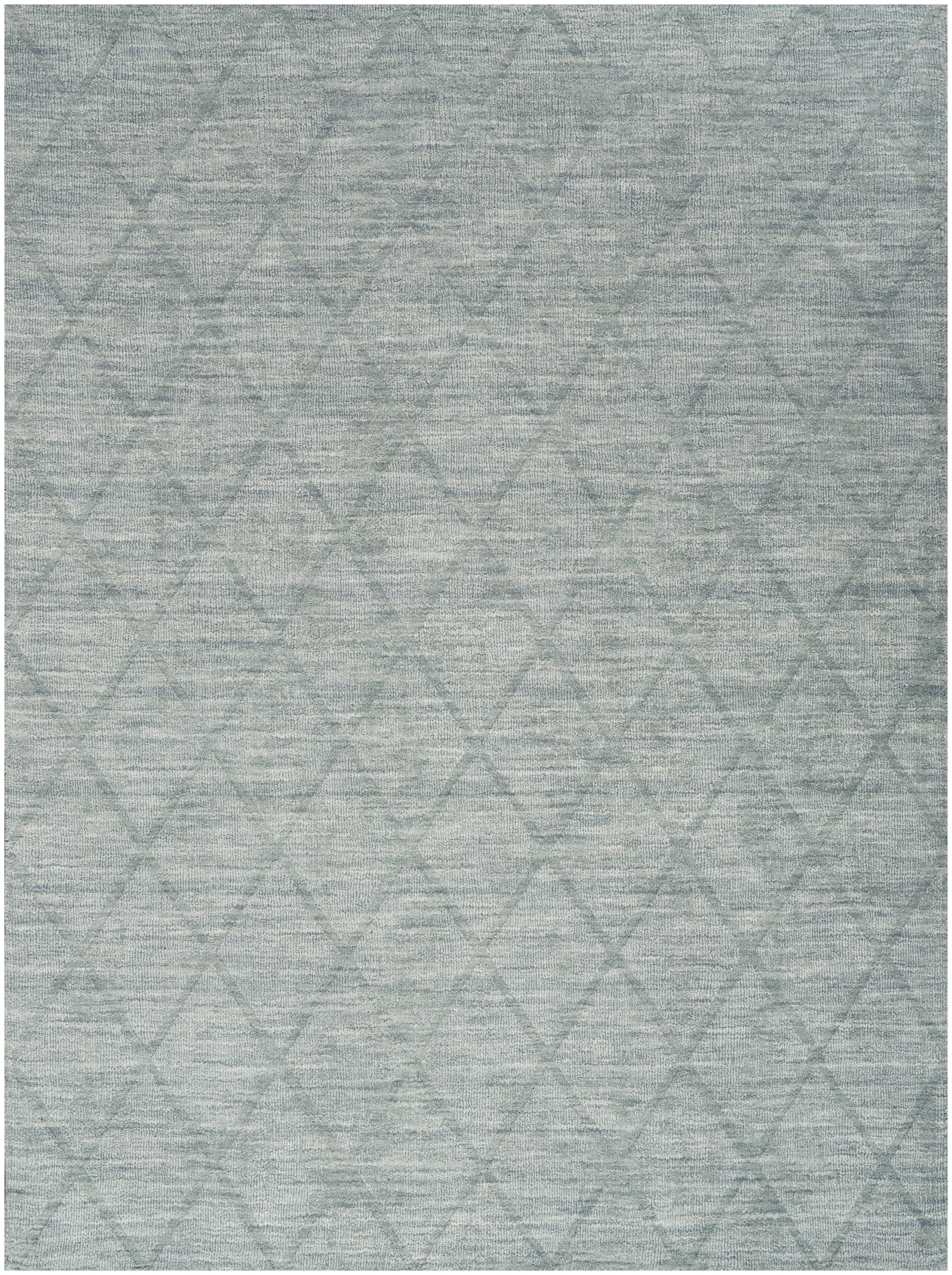 Light gray woven area rug with subtle diamond lattice pattern; modern, soft texture.