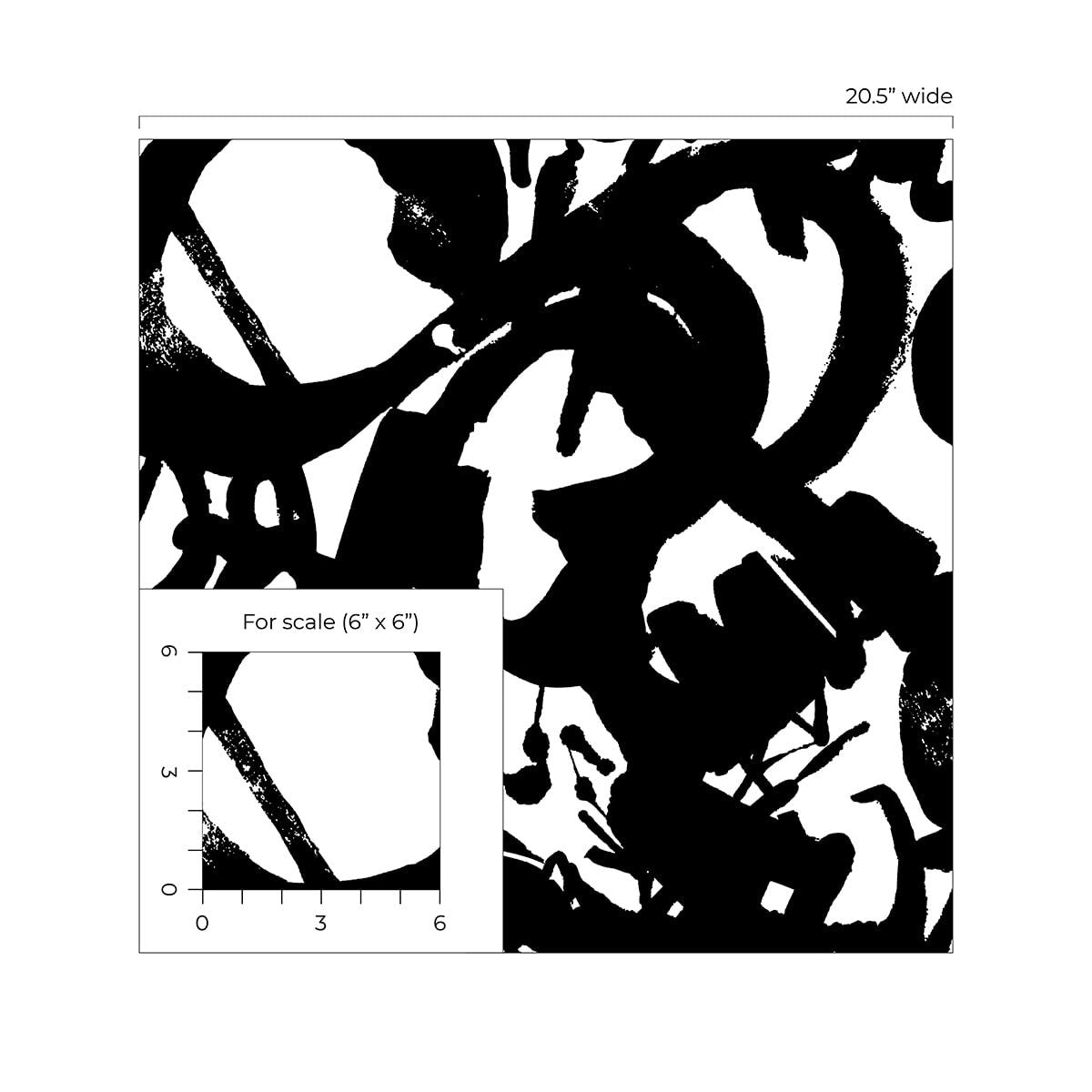 Onyx black and white peel-and-stick wallpaper featuring oversized, irregular inkblot brushstrokes with an expressive hand-painted appearance. The bold abstract pattern creates a dramatic statement wall for modern, contemporary and artistic interiors.