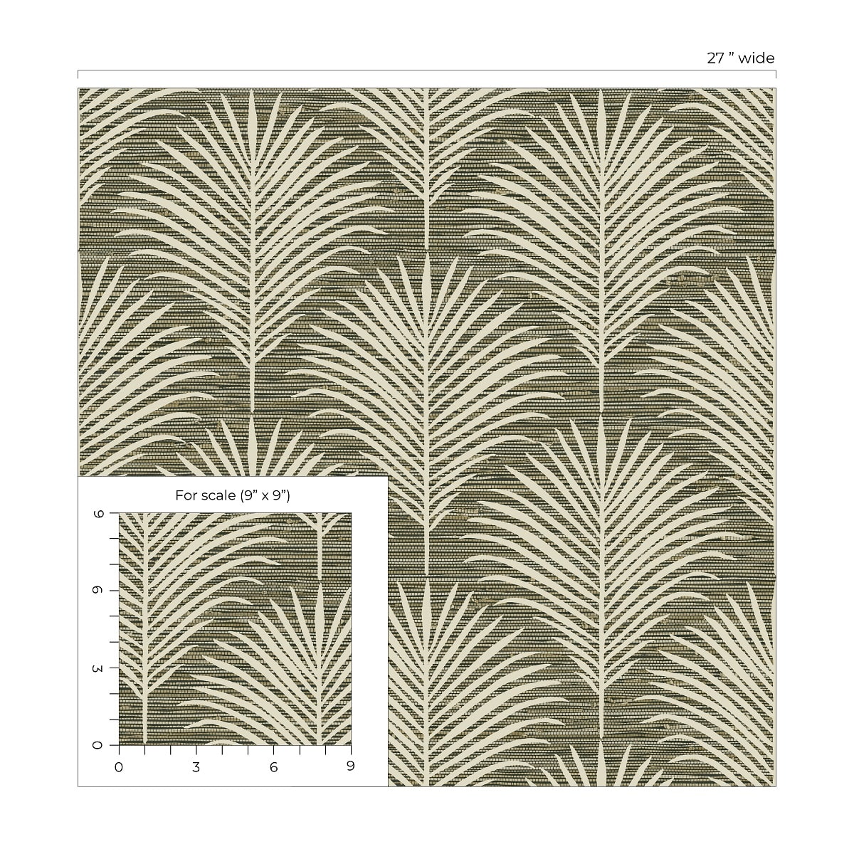 Grassland Palm peel and stick wallpaper featuring a tropical botanical palm leaf design in charcoal and sand neutral tones. Modern removable self-adhesive wallpaper ideal for accent walls in bedrooms, living rooms, dining rooms, bathrooms, offices, hallways, and entryways. Washable and renter-friendly wall covering that adds a calm, nature-inspired, coastal-boho aesthetic to contemporary interior spaces and easy DIY home décor projects.