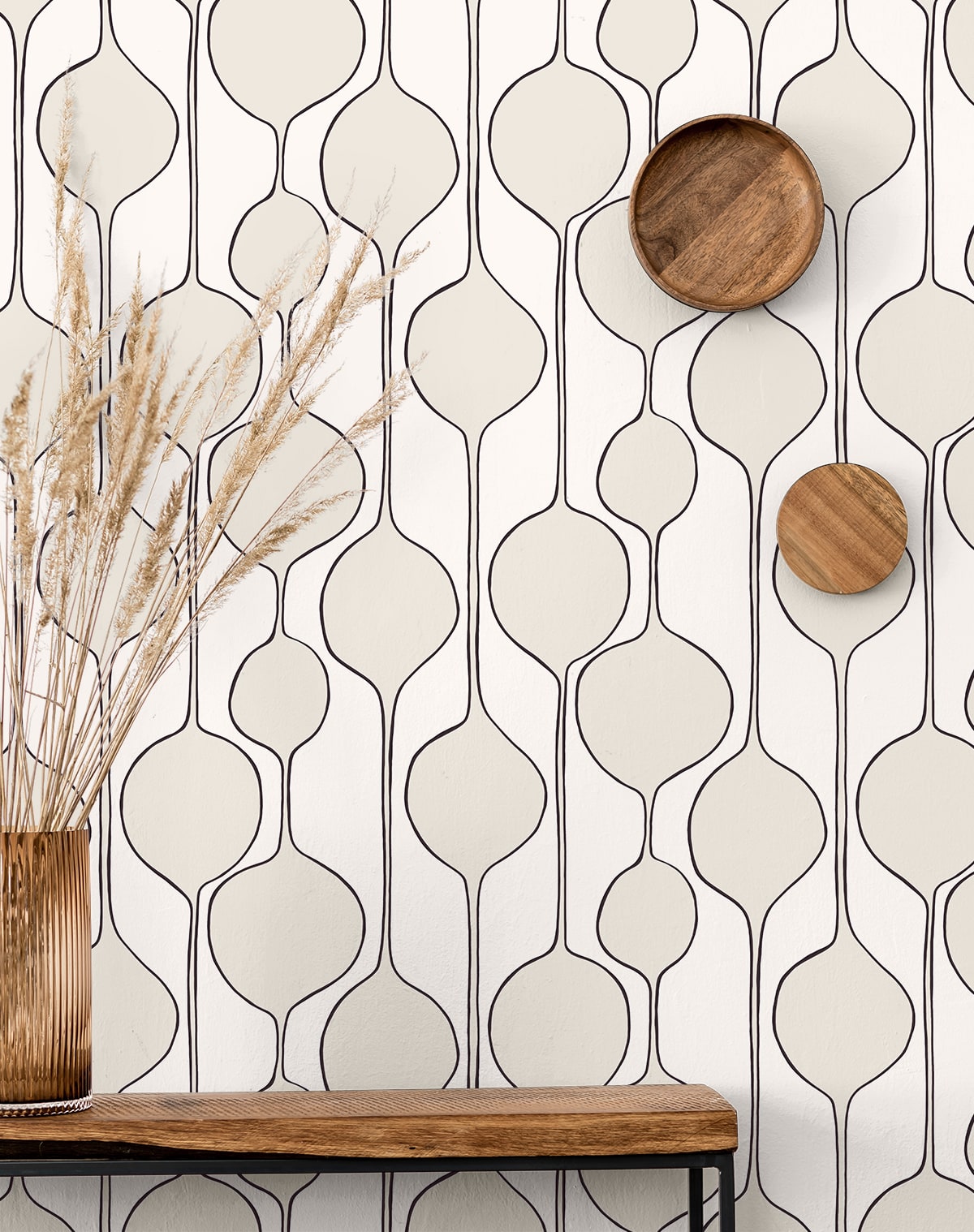 Bubble Stripe Marshmallow peel and stick wallpaper featuring a soft white geometric stripe pattern with subtle textured circles for a clean, modern look. Removable self-adhesive wallpaper for bedrooms, living rooms, nurseries, home offices, hallways, and accent walls. Washable, renter-friendly wallpaper that adds light, texture, and contemporary style to DIY home decorating projects.