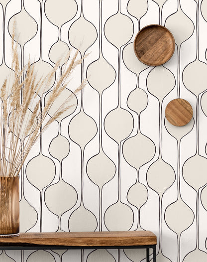 Bubble Stripe Marshmallow peel and stick wallpaper featuring a soft white geometric stripe pattern with subtle textured circles for a clean, modern look. Removable self-adhesive wallpaper for bedrooms, living rooms, nurseries, home offices, hallways, and accent walls. Washable, renter-friendly wallpaper that adds light, texture, and contemporary style to DIY home decorating projects.